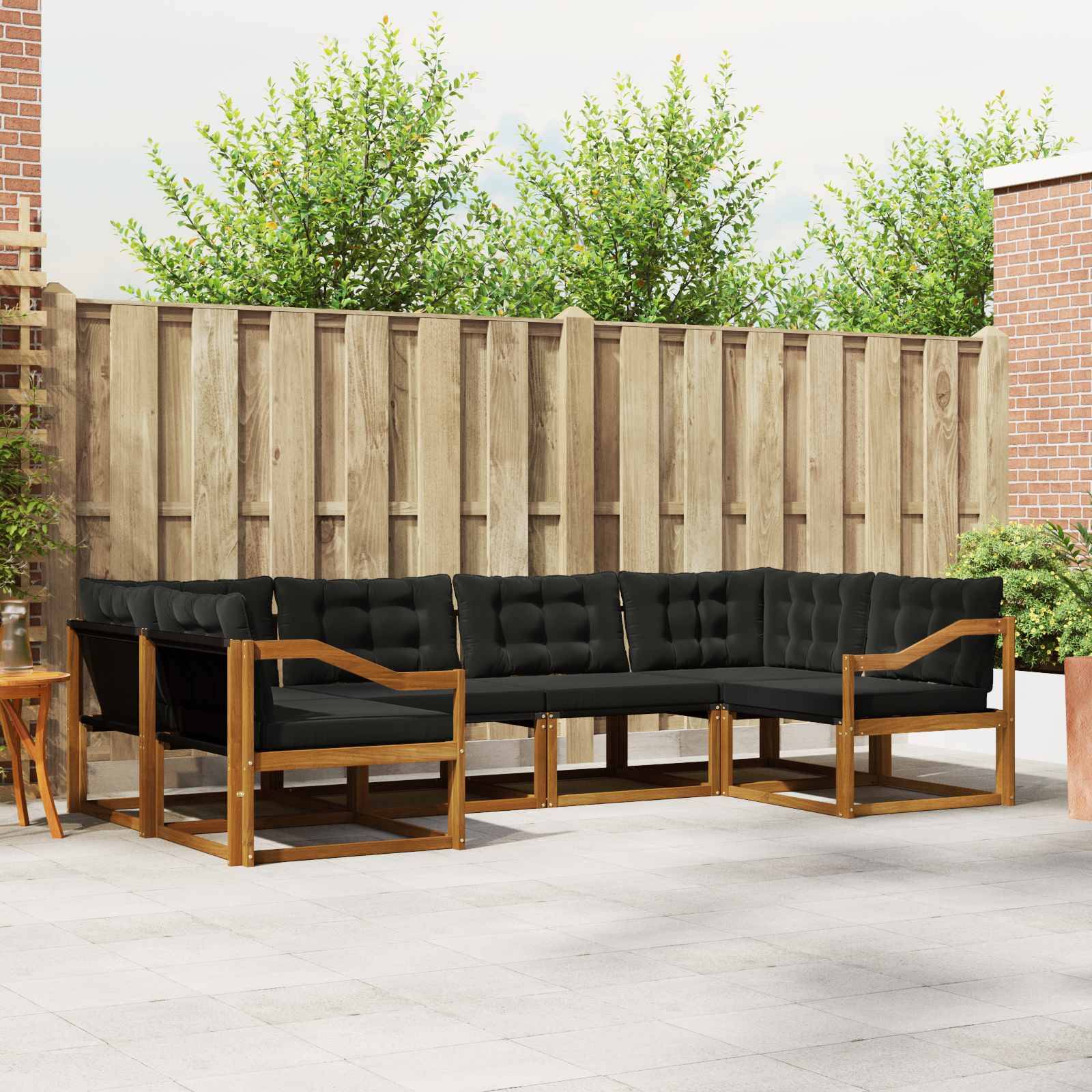 vidaXL Outdoor-Sofagarnitur mit Kissen 6 pcs Natürlich und Schwarz