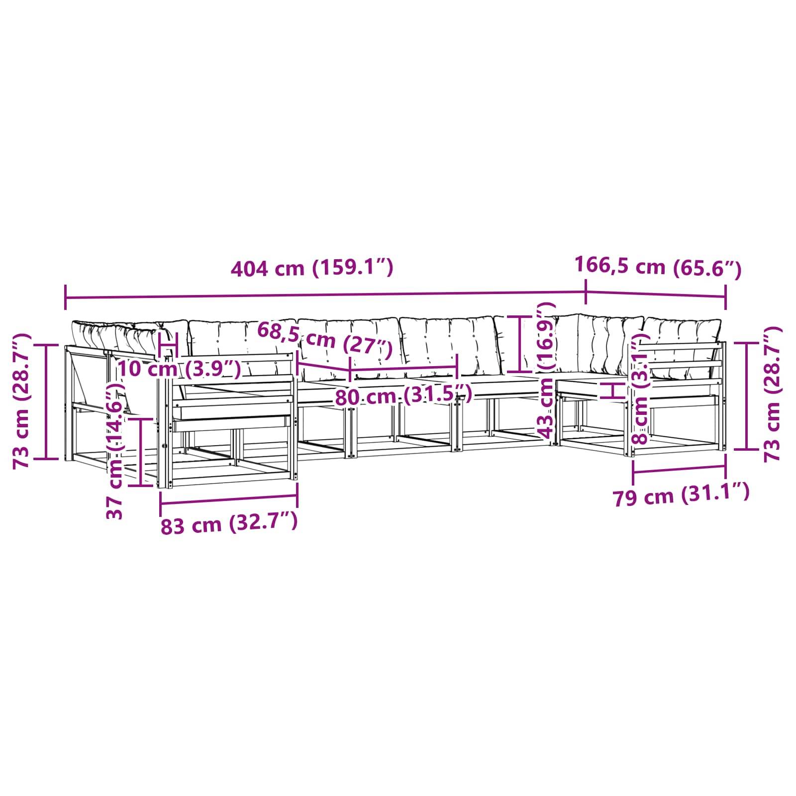 vidaXL Outdoor-Sofagarnitur mit Kissen 7 pcs Natürlich und Schwarz