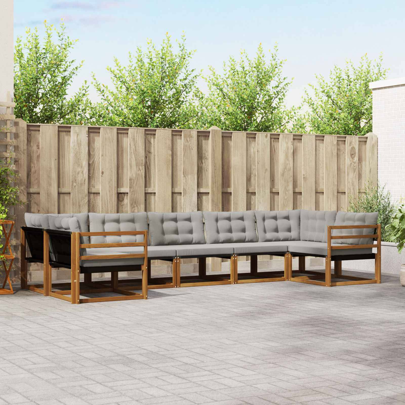 vidaXL Outdoor-Sofagarnitur mit Kissen 7 pcs Natürlich und Hellgrau