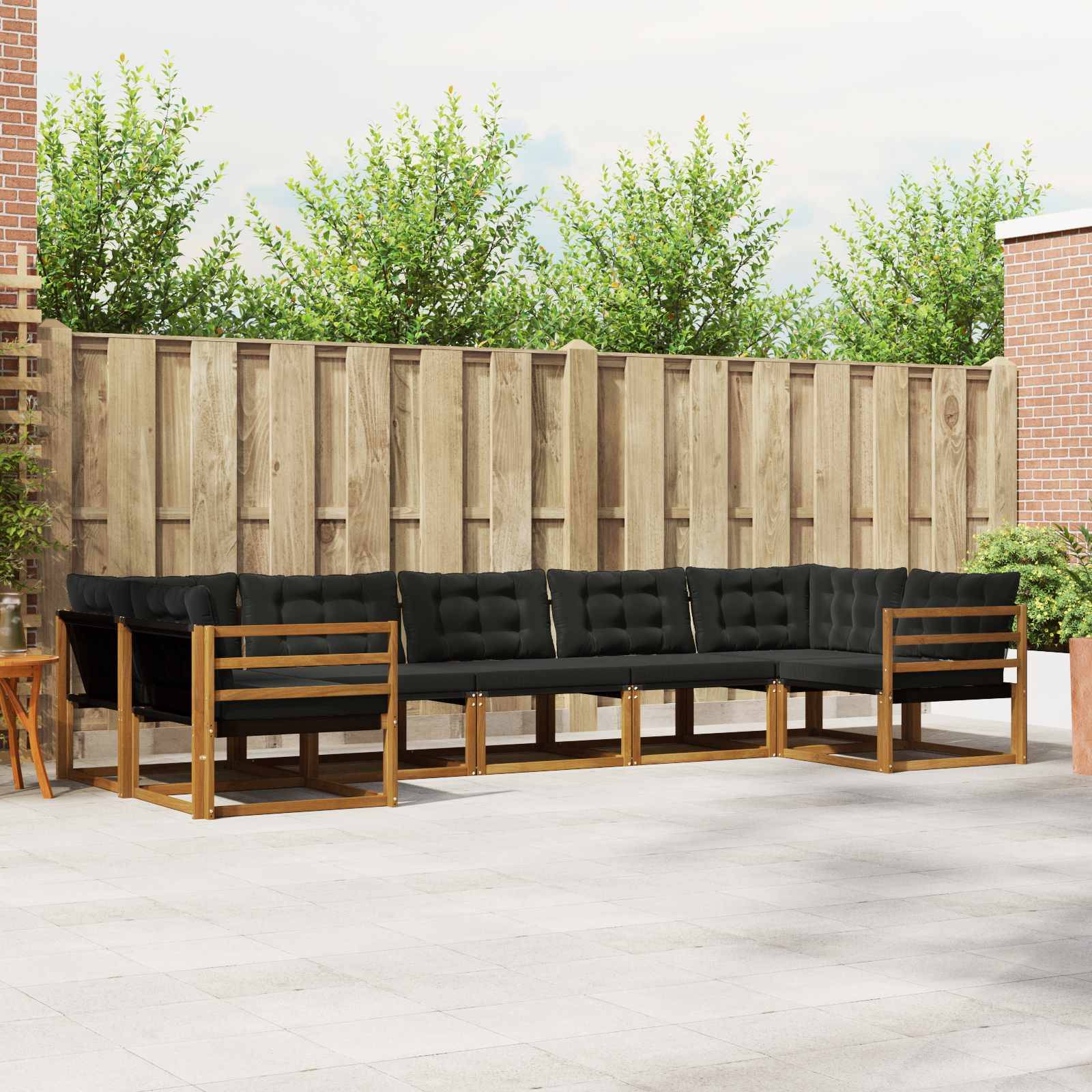 vidaXL Outdoor-Sofagarnitur mit Kissen 7 pcs Natürlich und Schwarz