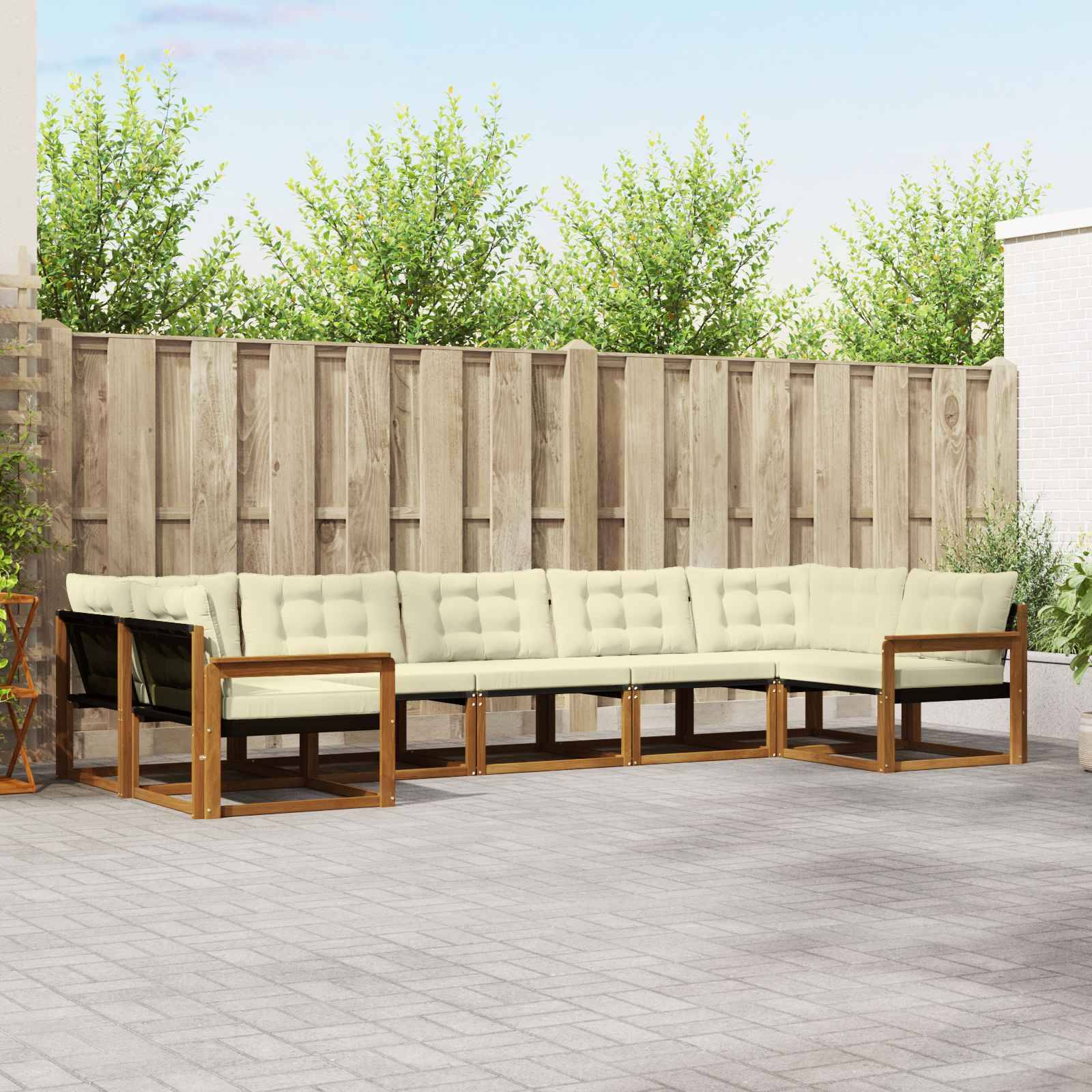 vidaXL Outdoor-Sofagarnitur mit Kissen 7 pcs Natur und Creme