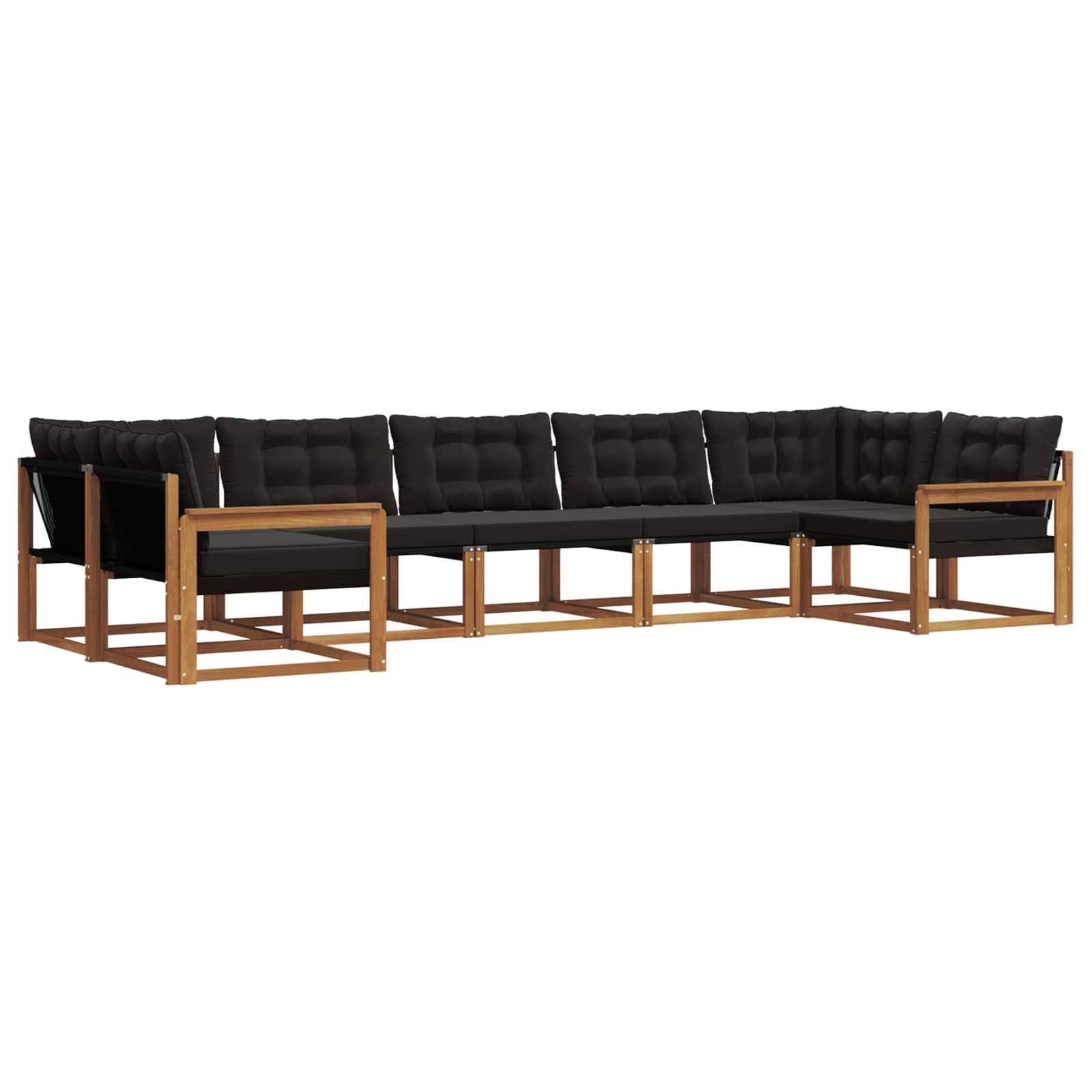 vidaXL Outdoor-Sofagarnitur mit Kissen 7 pcs Natürlich und Schwarz