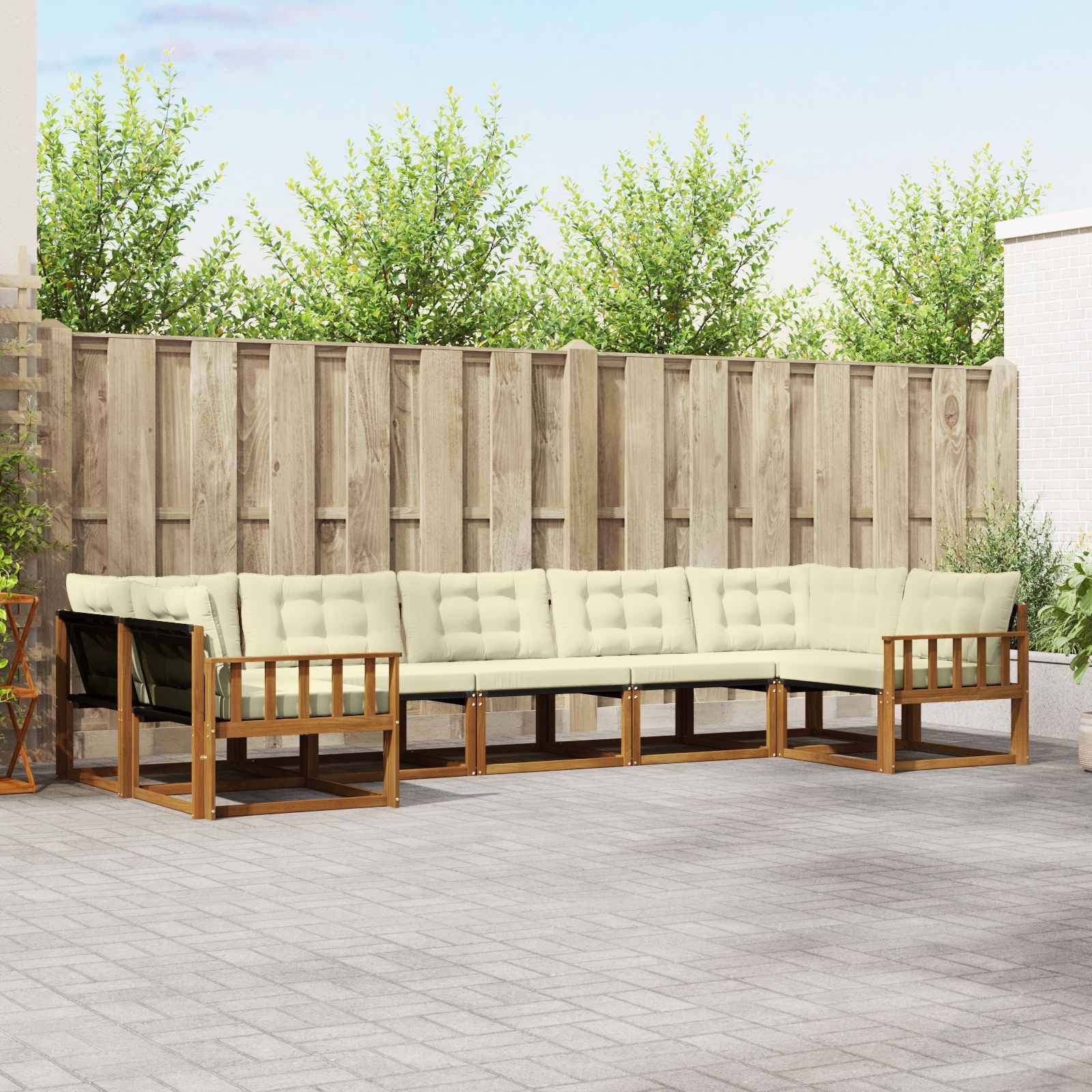 vidaXL Outdoor-Sofagarnitur mit Kissen 7 pcs Natur und Creme