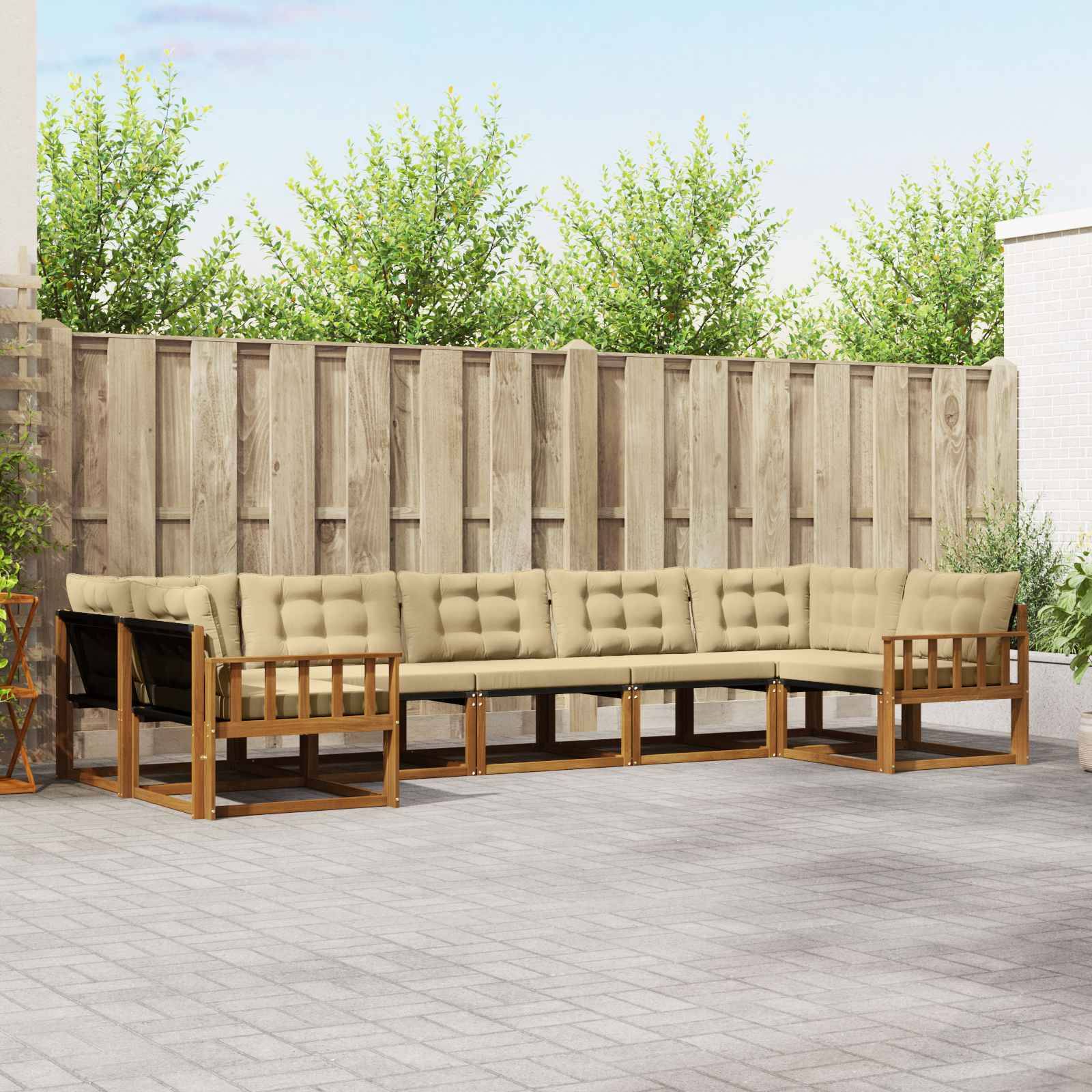 vidaXL Outdoor-Sofagarnitur mit Kissen 7 pcs Natur und Beige
