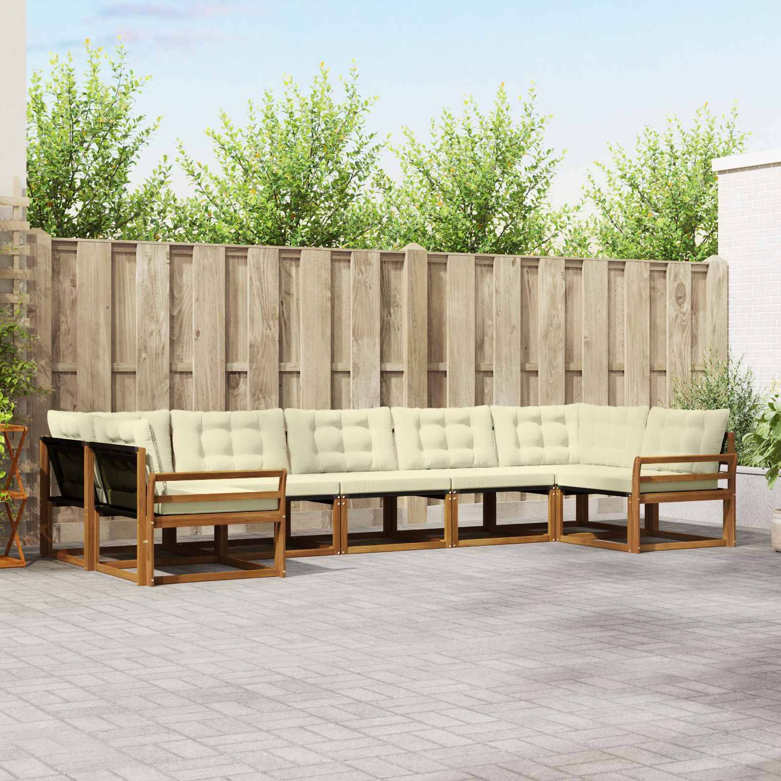 vidaXL Outdoor-Sofagarnitur mit Kissen 7 pcs Natur und Creme