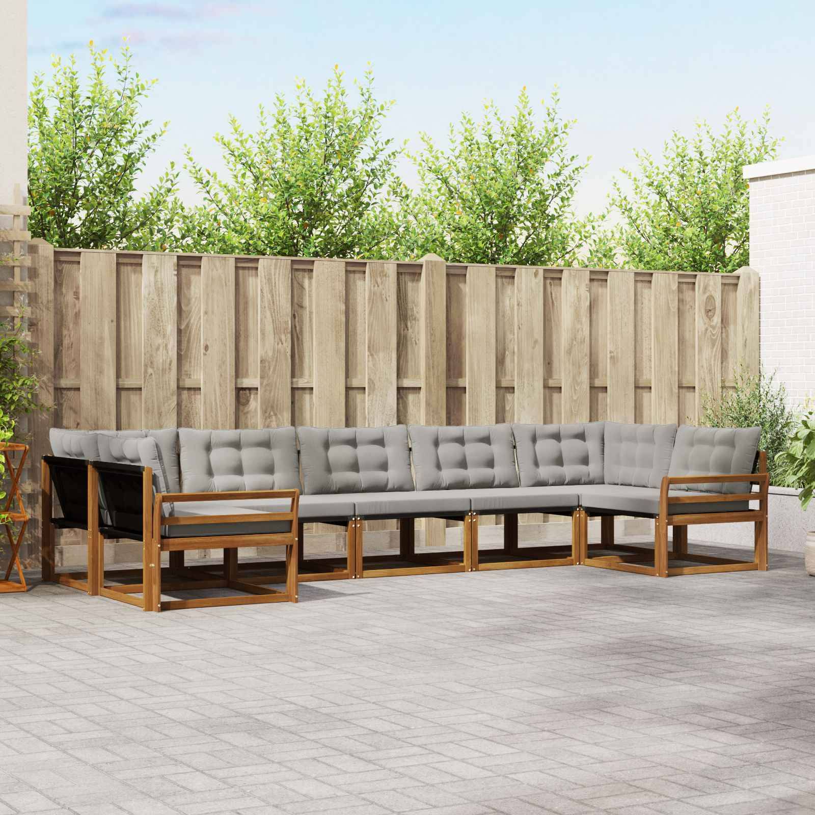 vidaXL Outdoor-Sofagarnitur mit Kissen 7 pcs Natürlich und Hellgrau