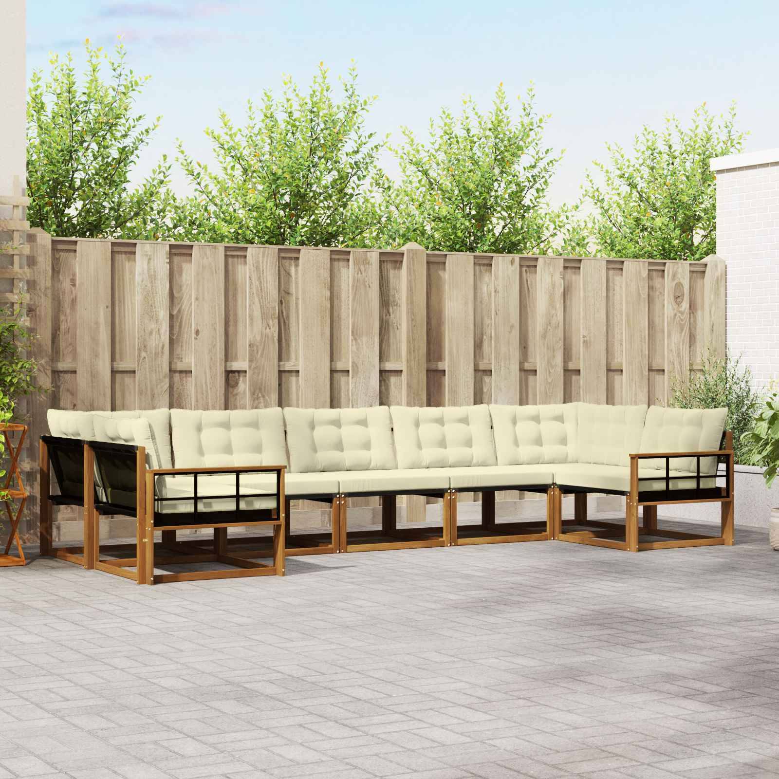 vidaXL Outdoor-Sofagarnitur mit Kissen 7 pcs Natur und Creme