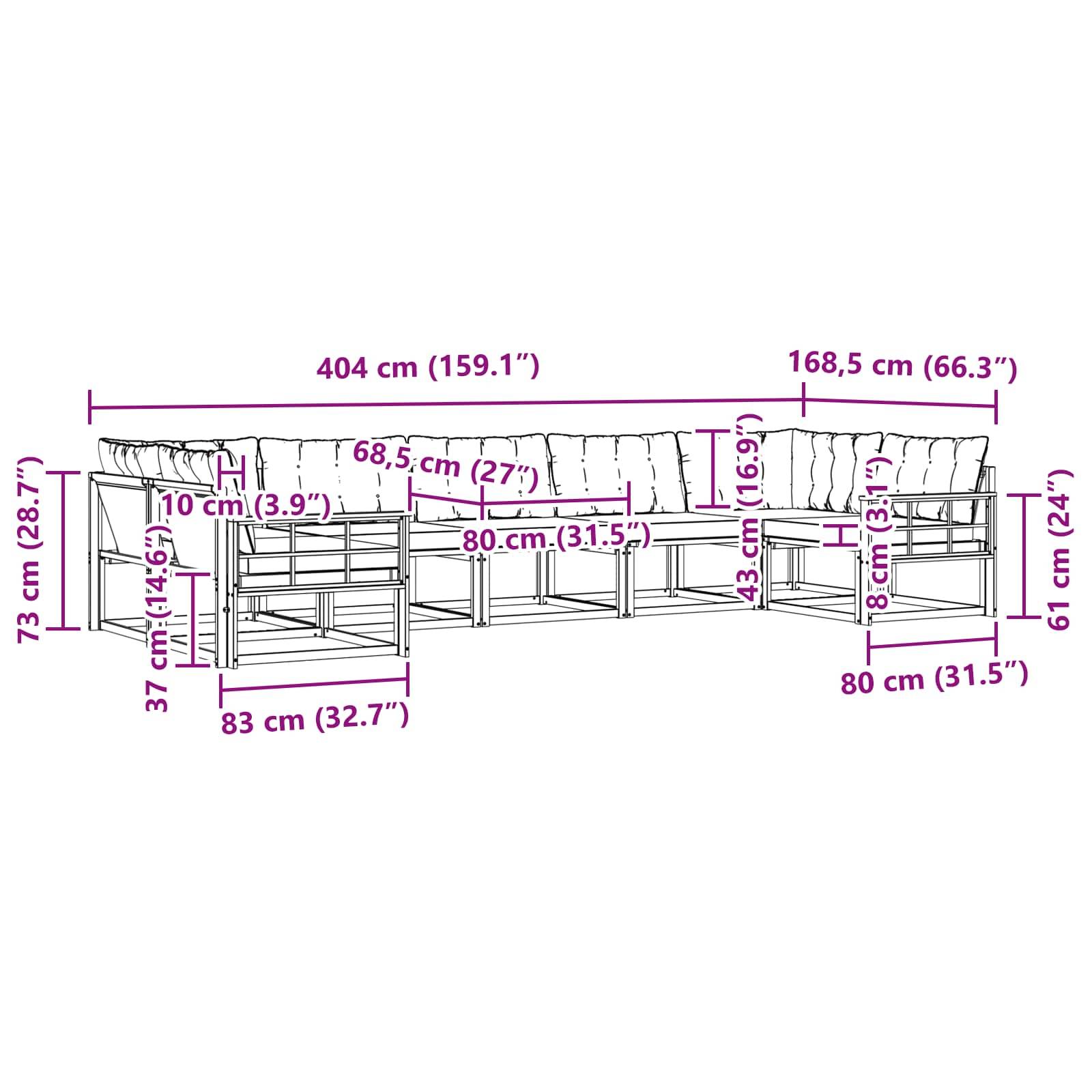 vidaXL Outdoor-Sofagarnitur mit Kissen 7 pcs Natürlich und Hellgrau