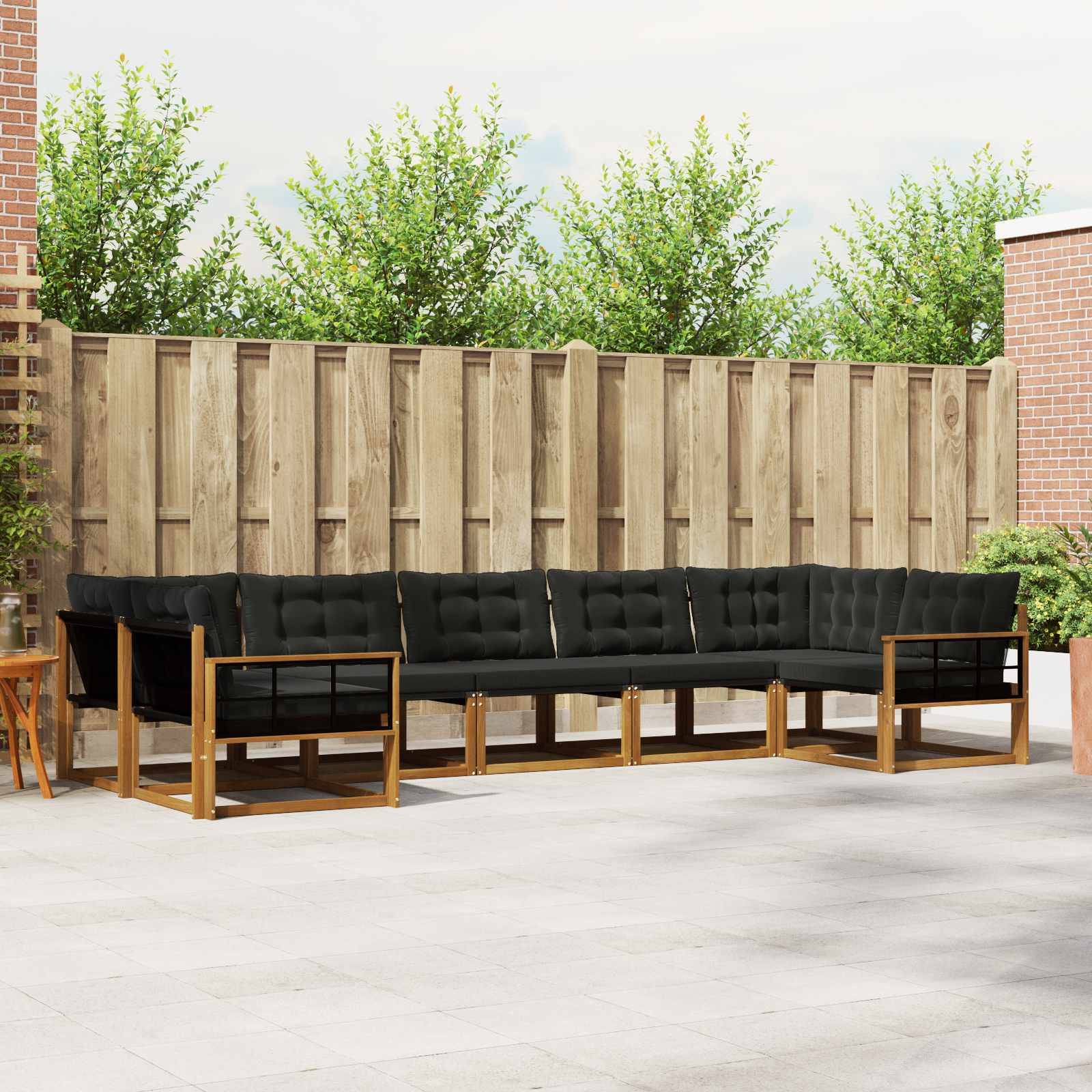 vidaXL Outdoor-Sofagarnitur mit Kissen 7 pcs Natürlich und Schwarz