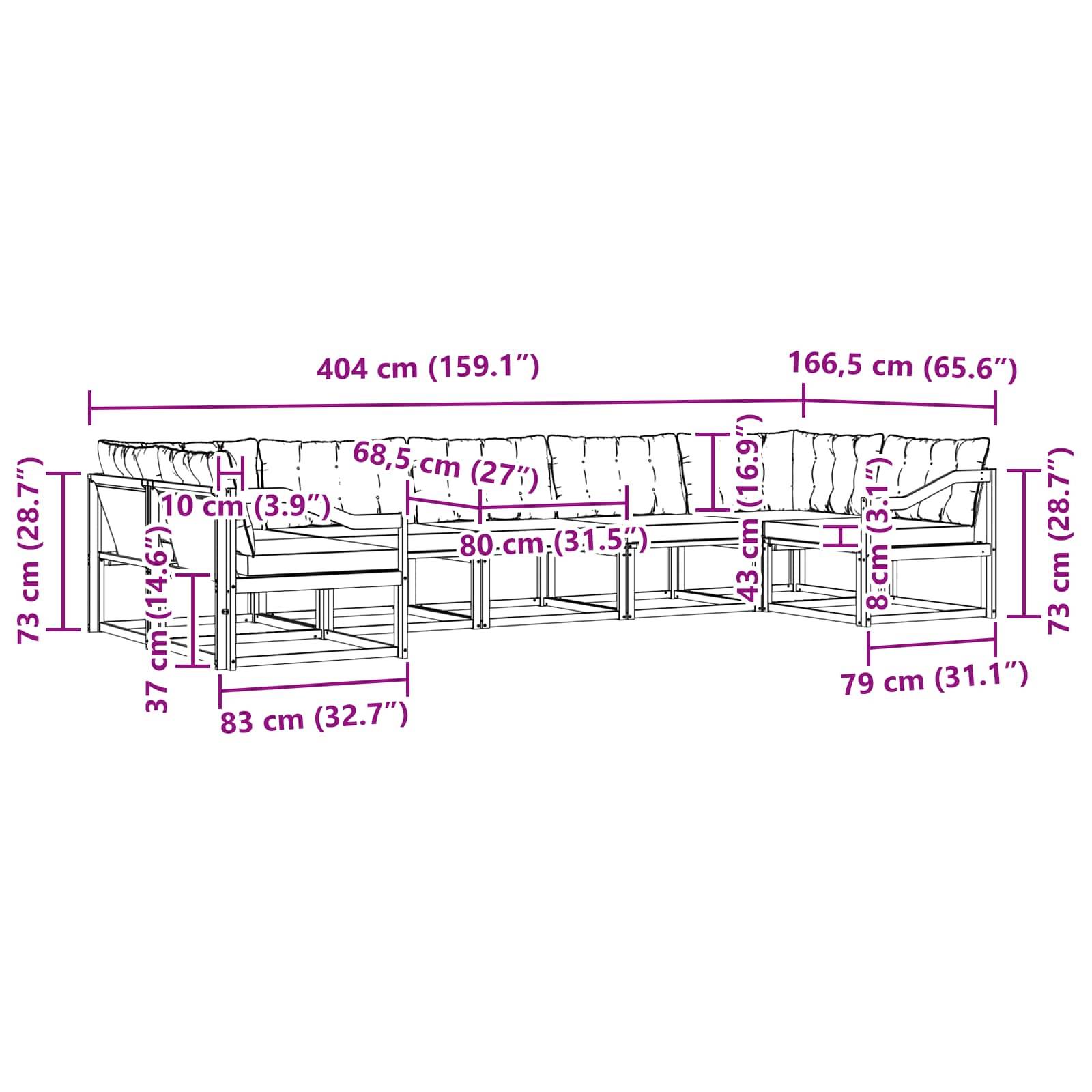 vidaXL Outdoor-Sofagarnitur mit Kissen 7 pcs Weiß und Schwarz