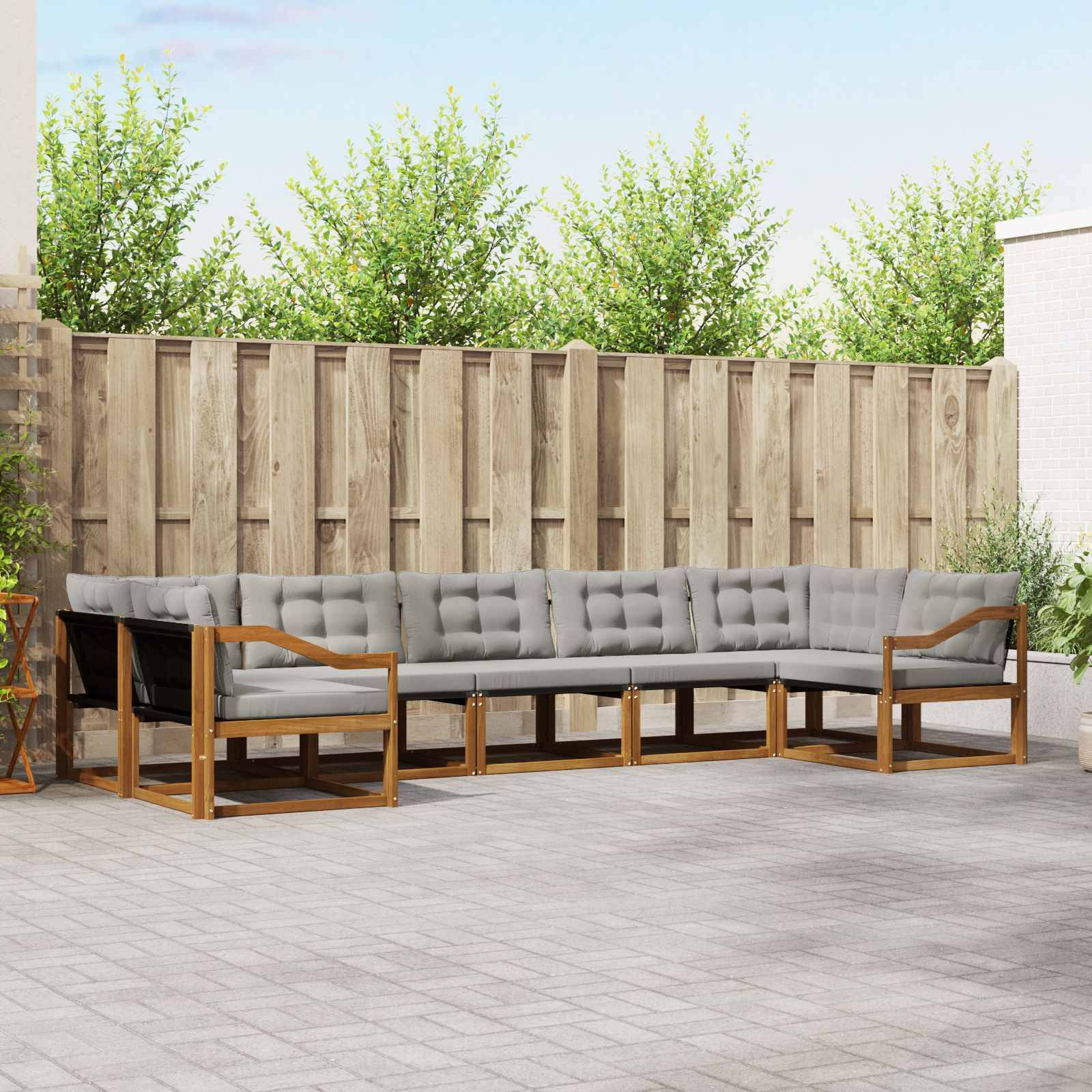 vidaXL Outdoor-Sofagarnitur mit Kissen 7 pcs Natürlich und Hellgrau