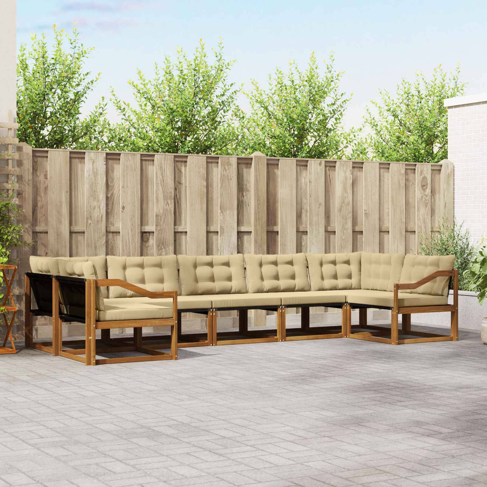 vidaXL Outdoor-Sofagarnitur mit Kissen 7 pcs Natur und Beige