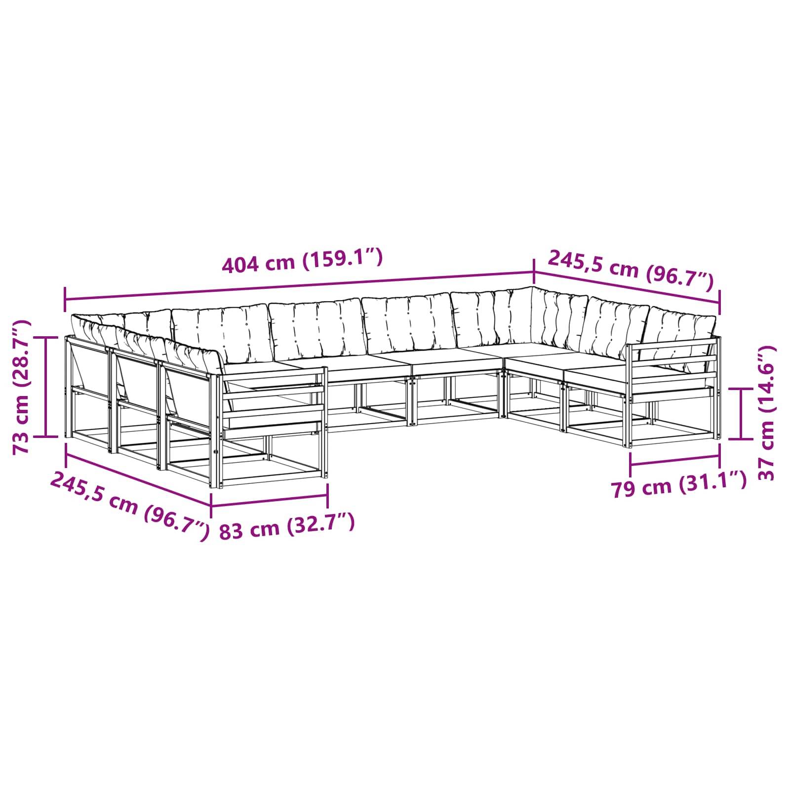 vidaXL Outdoor-Sofagarnitur mit Kissen 9 pcs Weiß und Creme