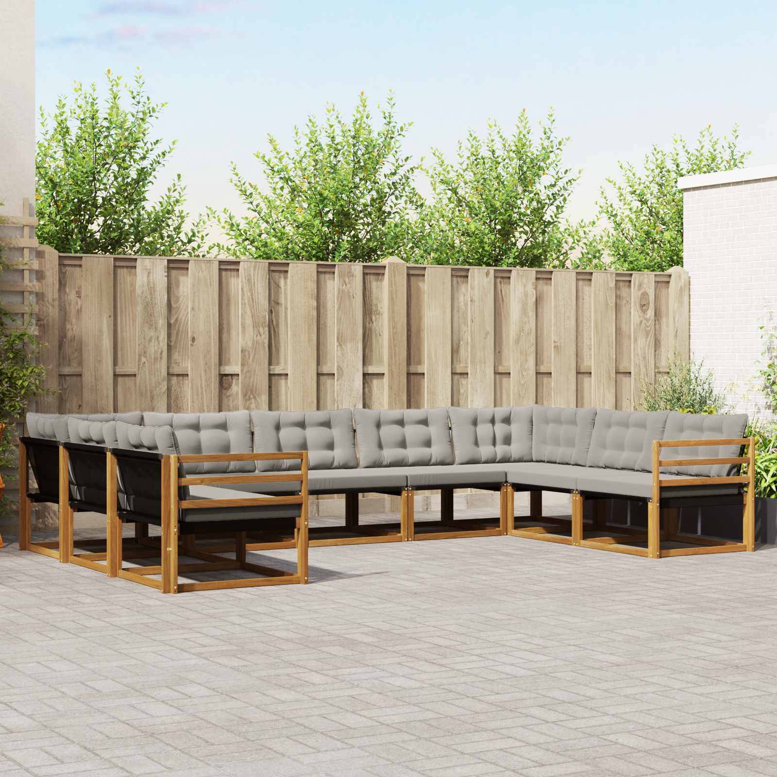 vidaXL Outdoor-Sofagarnitur mit Kissen 9 pcs Natürlich und Hellgrau