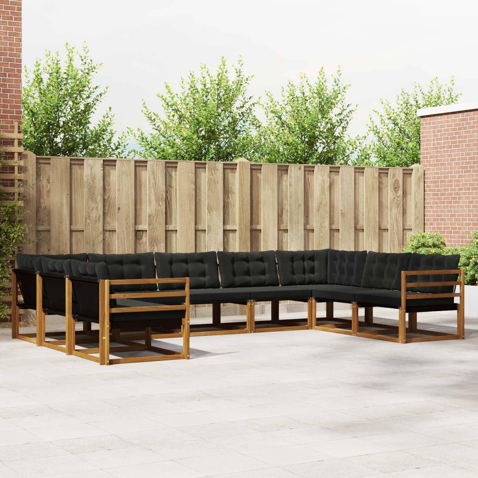vidaXL Outdoor-Sofagarnitur mit Kissen 9 pcs Natürlich und Schwarz