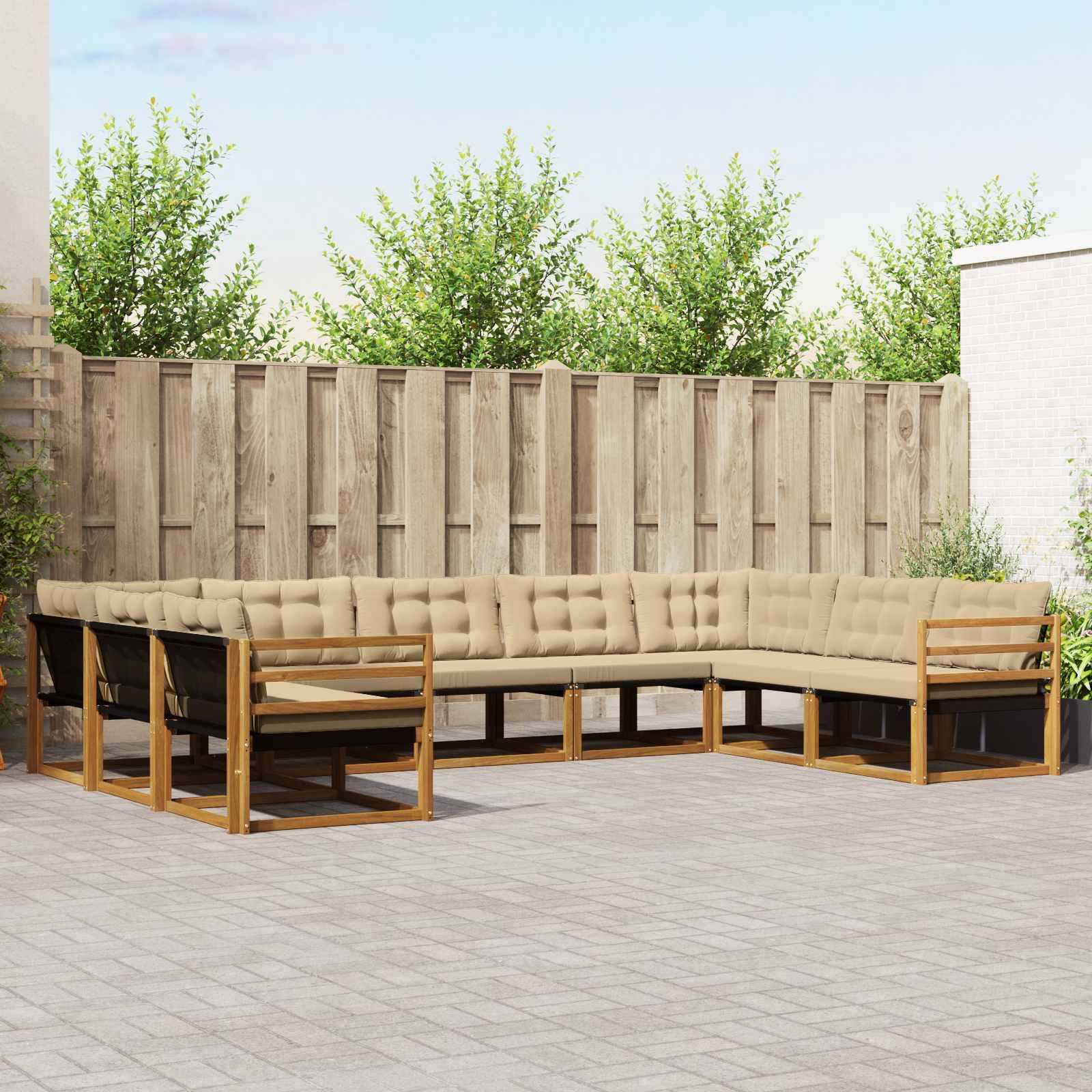 vidaXL Outdoor-Sofagarnitur mit Kissen 9 pcs Natur und Beige