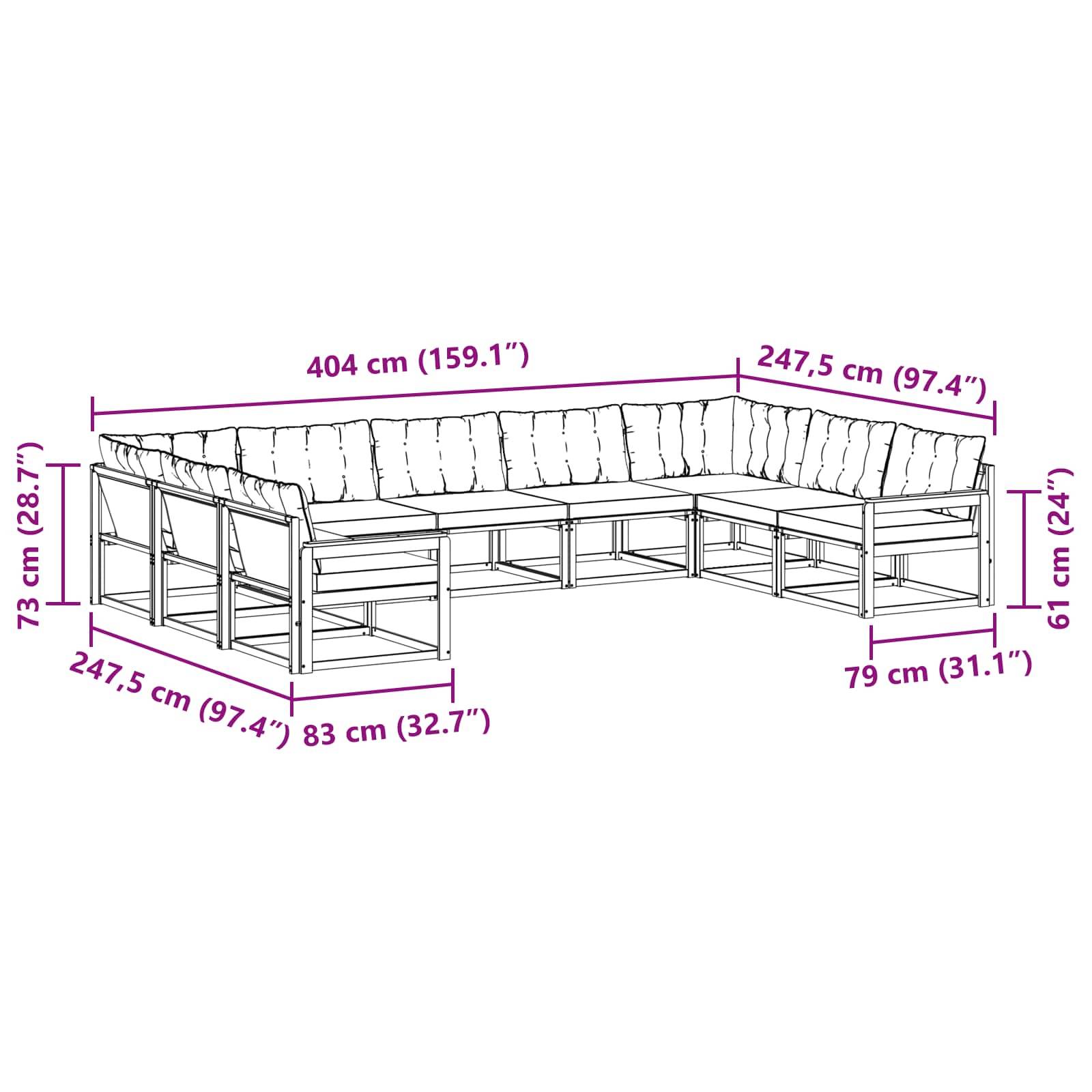vidaXL Outdoor-Sofagarnitur mit Kissen 9 pcs Natürlich und Hellgrau
