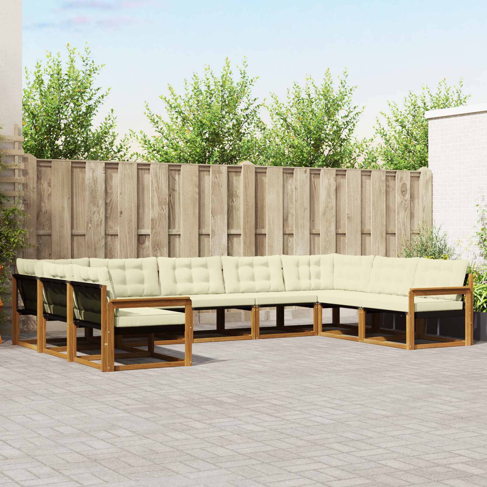 vidaXL Outdoor-Sofagarnitur mit Kissen 9 pcs Natur und Creme
