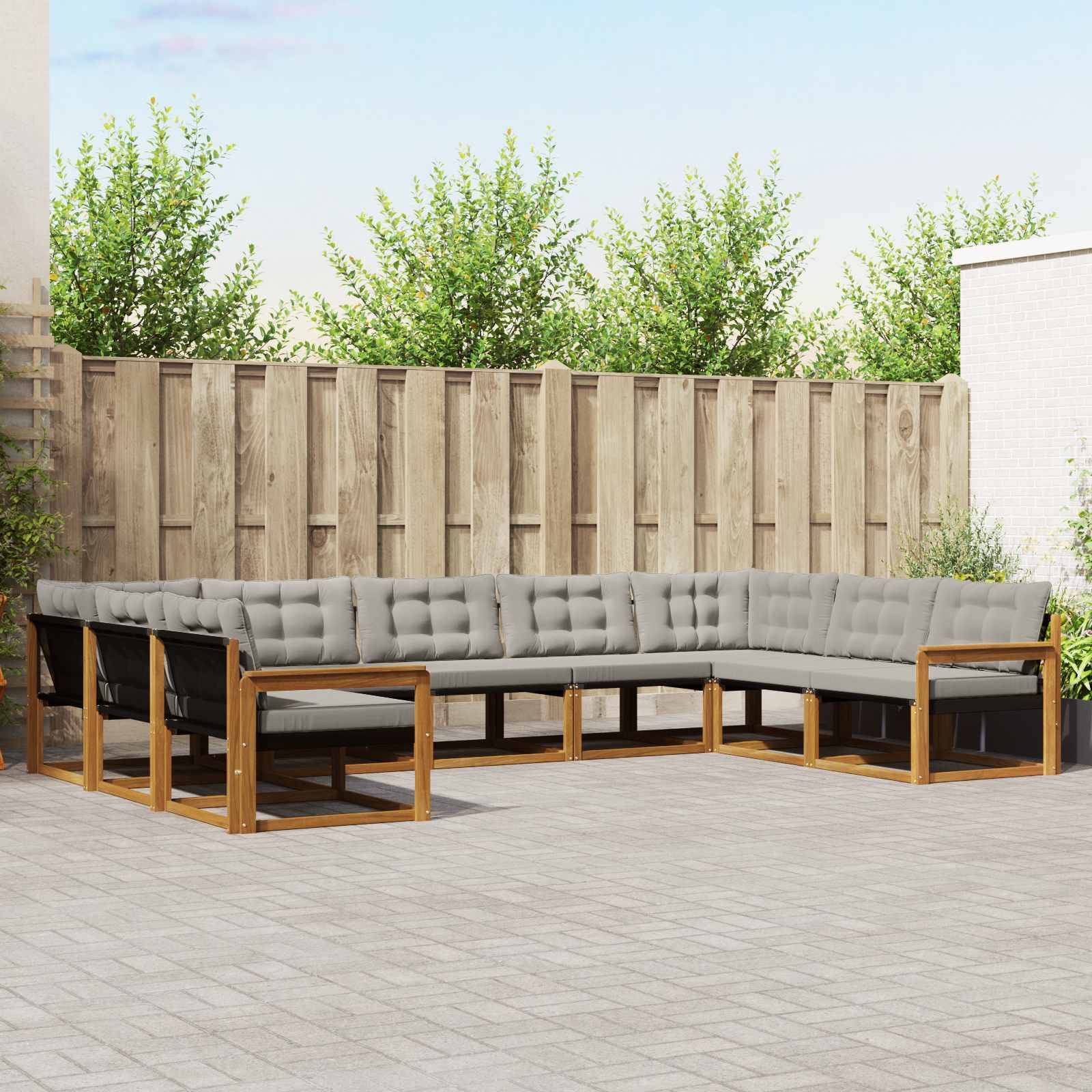 vidaXL Outdoor-Sofagarnitur mit Kissen 9 pcs Natürlich und Hellgrau