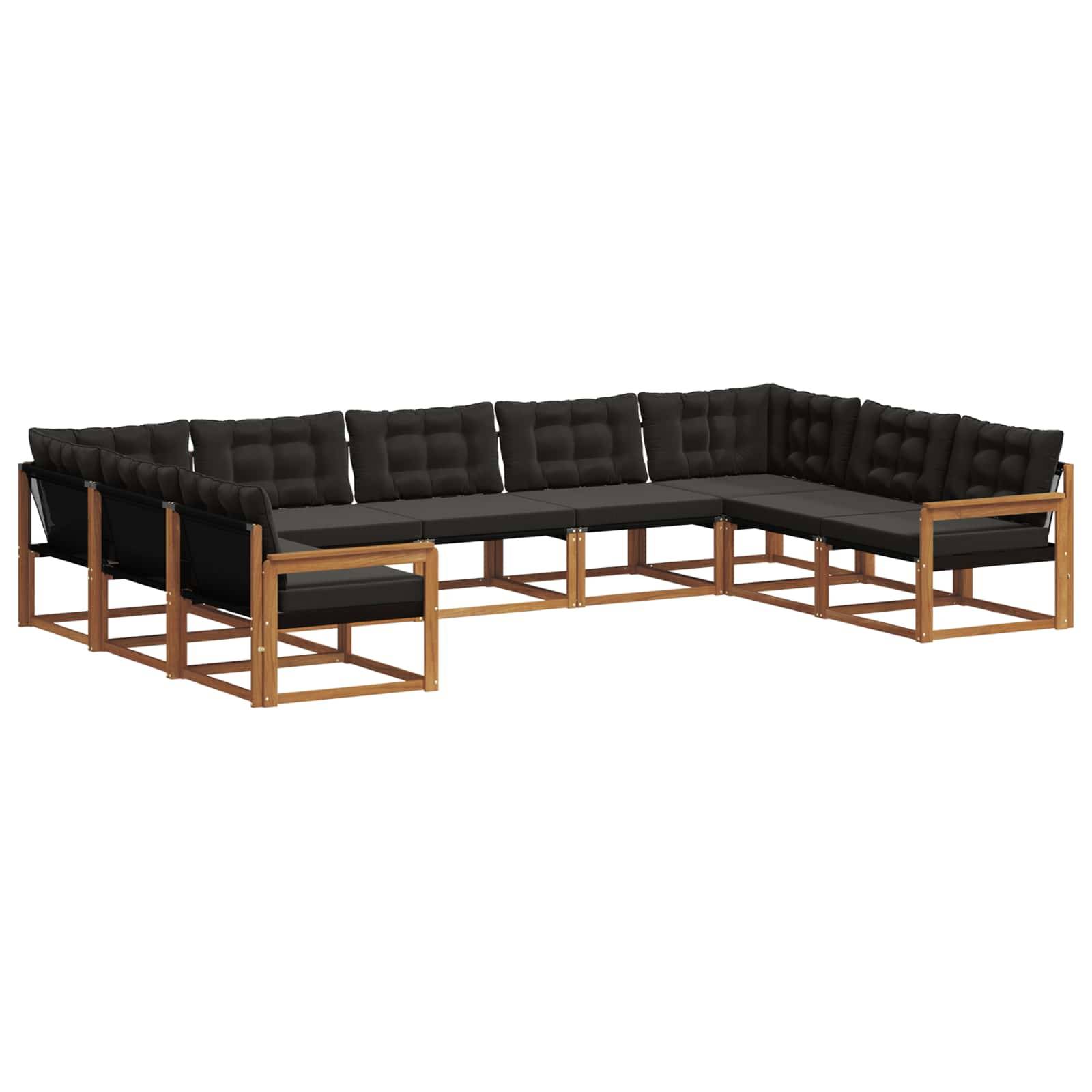 vidaXL Outdoor-Sofagarnitur mit Kissen 9 pcs Natürlich und Schwarz