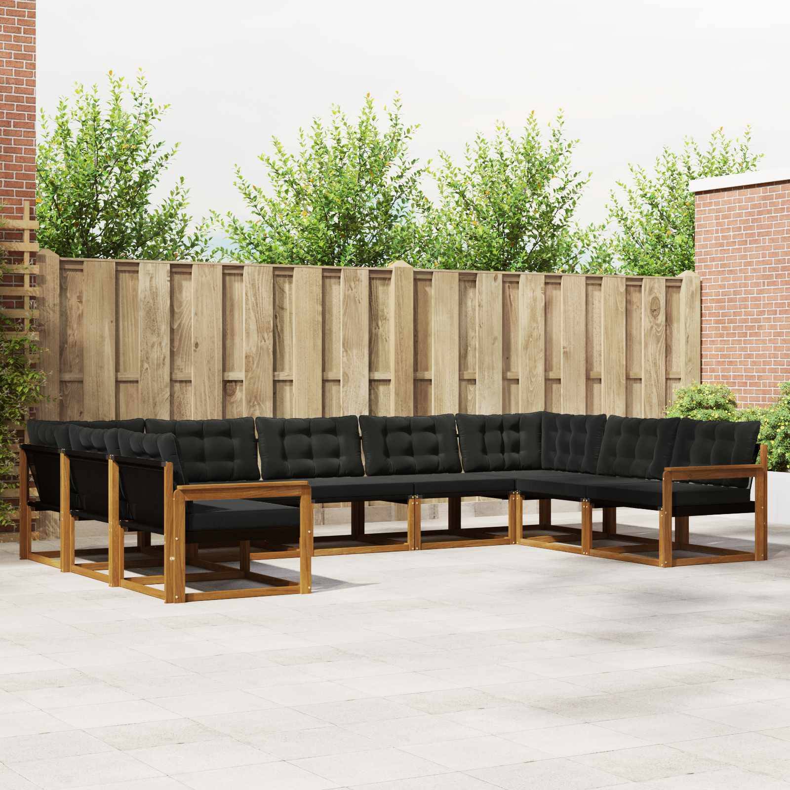 vidaXL Outdoor-Sofagarnitur mit Kissen 9 pcs Natürlich und Schwarz