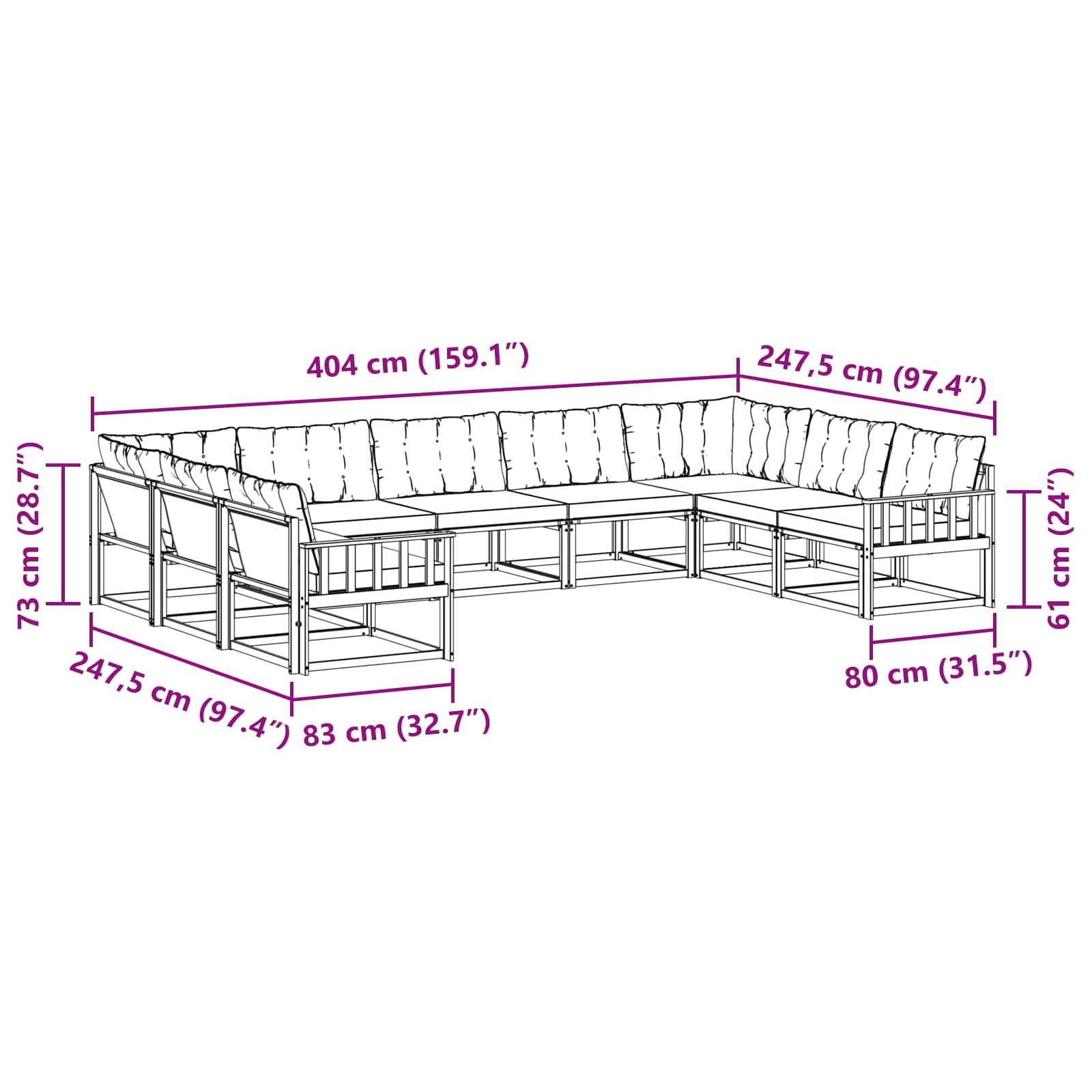 vidaXL Outdoor-Sofagarnitur mit Kissen 9 pcs Weiß und Creme