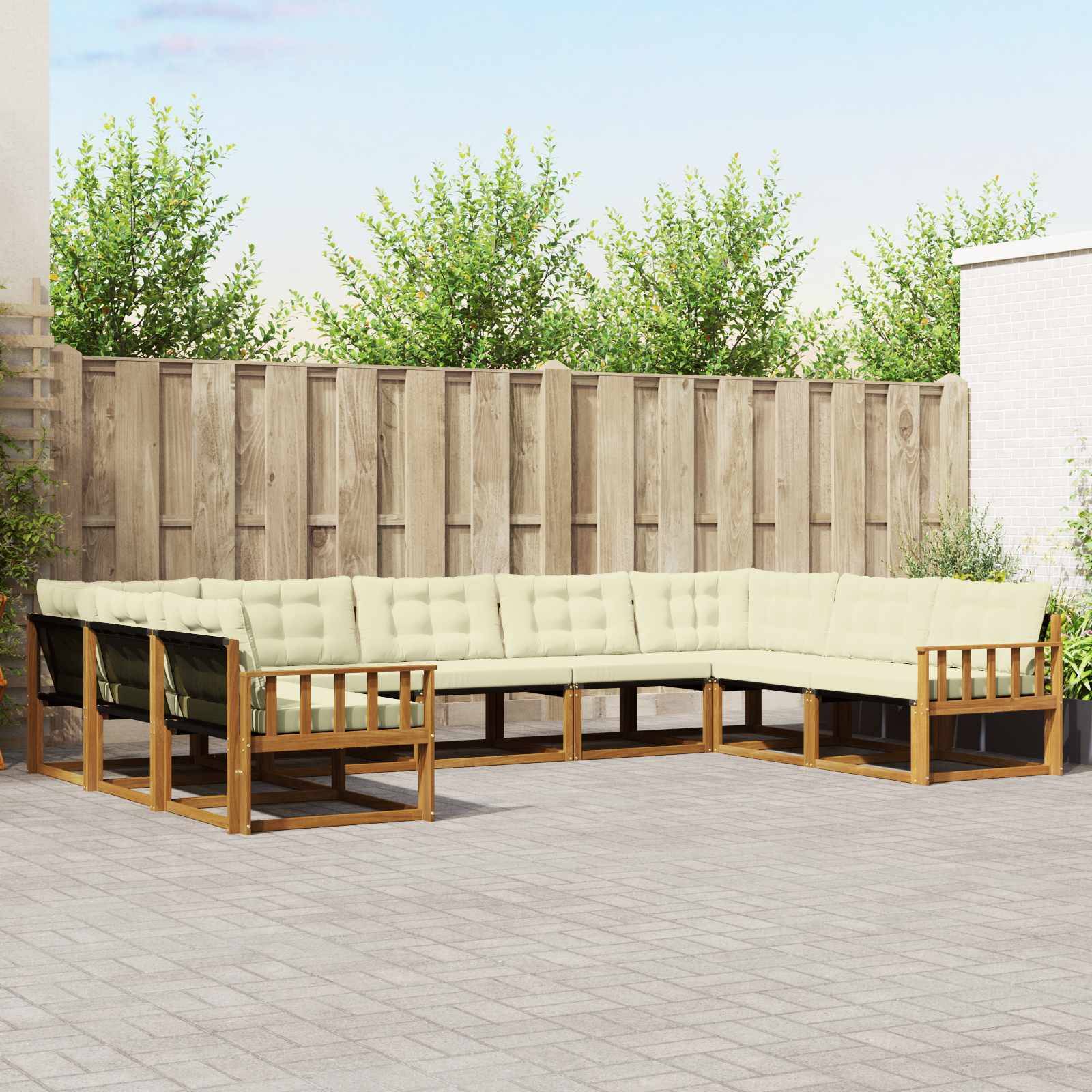 vidaXL Outdoor-Sofagarnitur mit Kissen 9 pcs Natur und Creme