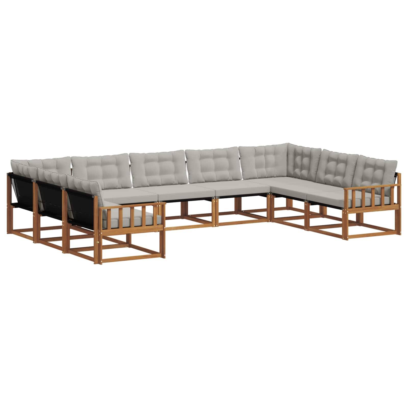 vidaXL Outdoor-Sofagarnitur mit Kissen 9 pcs Natürlich und Hellgrau