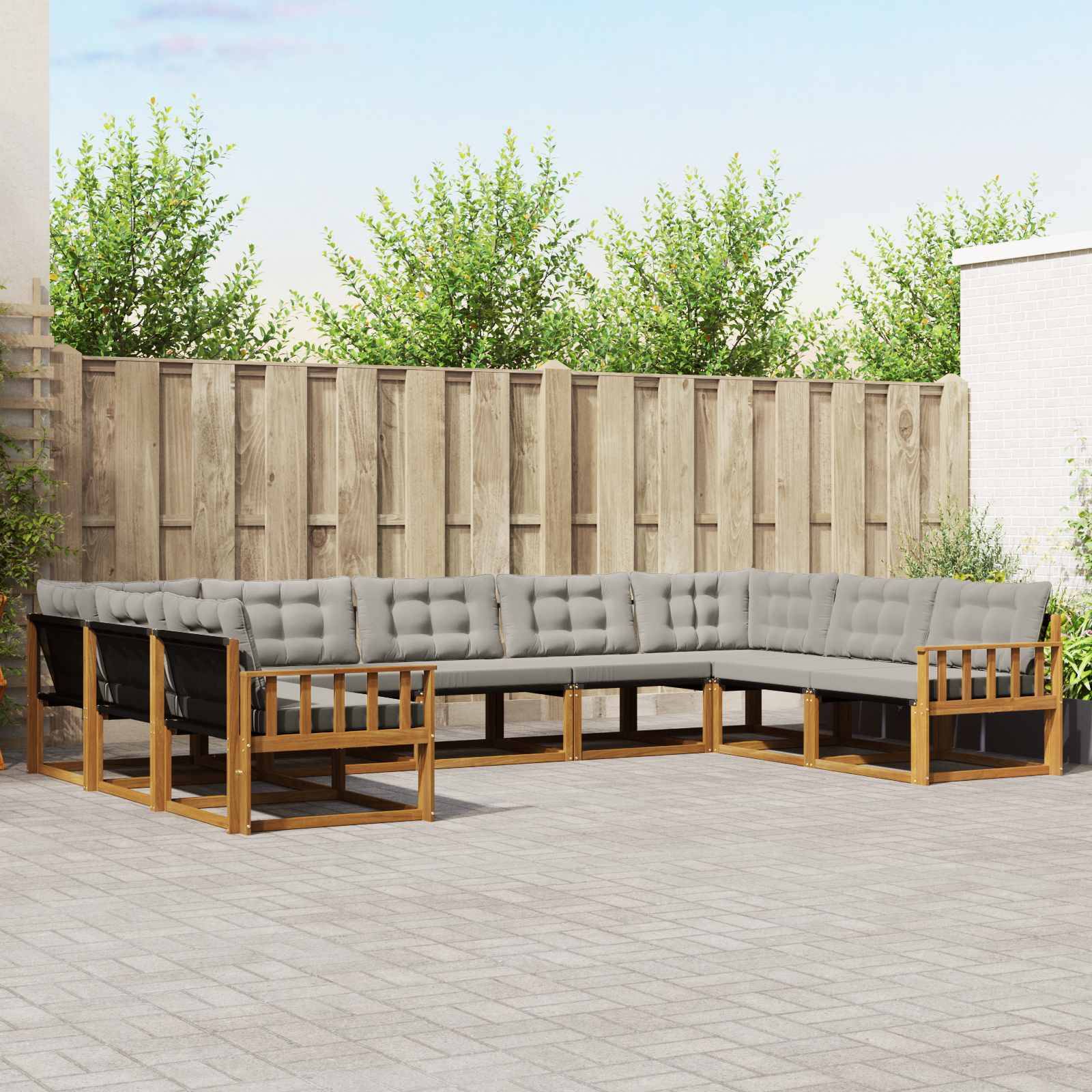 vidaXL Outdoor-Sofagarnitur mit Kissen 9 pcs Natürlich und Hellgrau