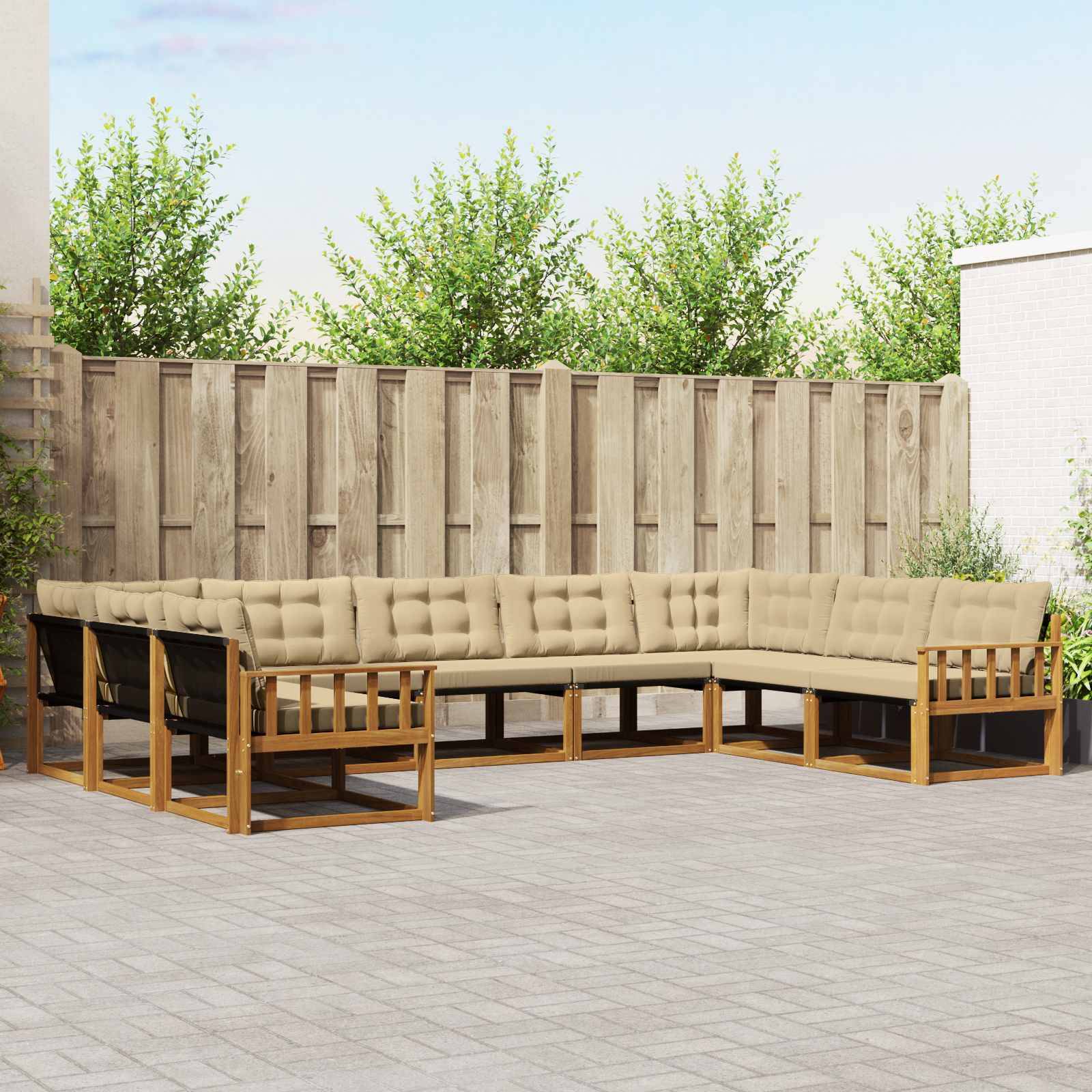 vidaXL Outdoor-Sofagarnitur mit Kissen 9 pcs Natur und Beige