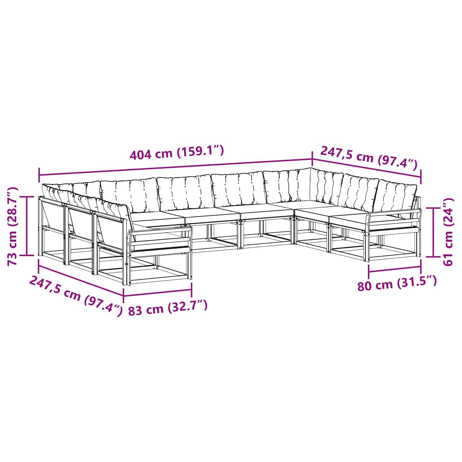 vidaXL Outdoor-Sofagarnitur mit Kissen 9 pcs Natur und Creme