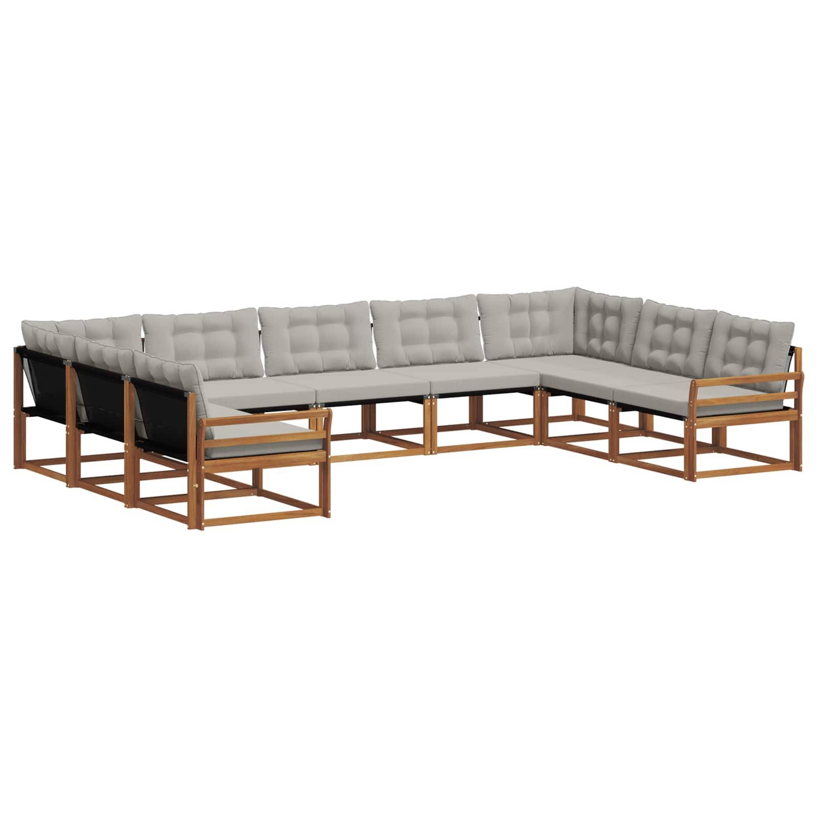 vidaXL Outdoor-Sofagarnitur mit Kissen 9 pcs Natürlich und Hellgrau