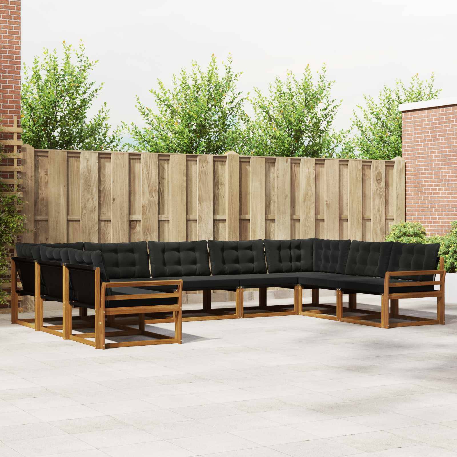 vidaXL Outdoor-Sofagarnitur mit Kissen 9 pcs Natürlich und Schwarz