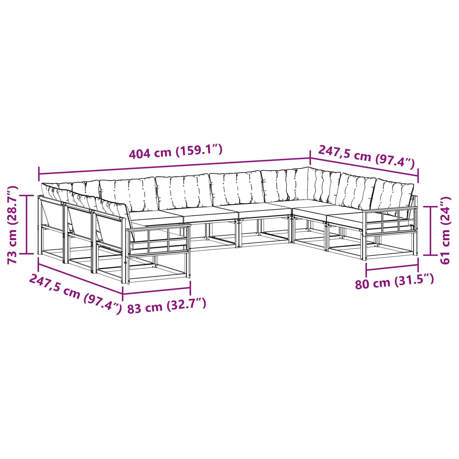 vidaXL Outdoor-Sofagarnitur mit Kissen 9 pcs Weiß und Creme