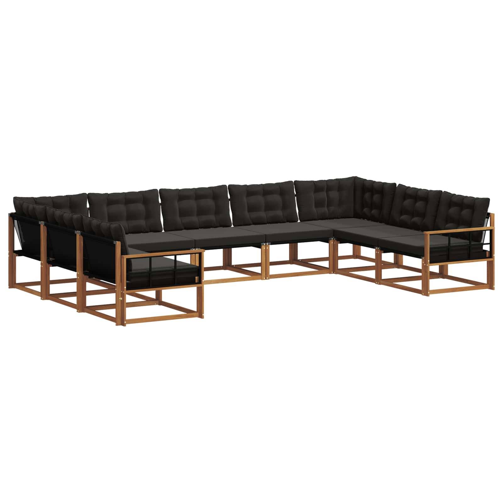 vidaXL Outdoor-Sofagarnitur mit Kissen 9 pcs Natürlich und Schwarz