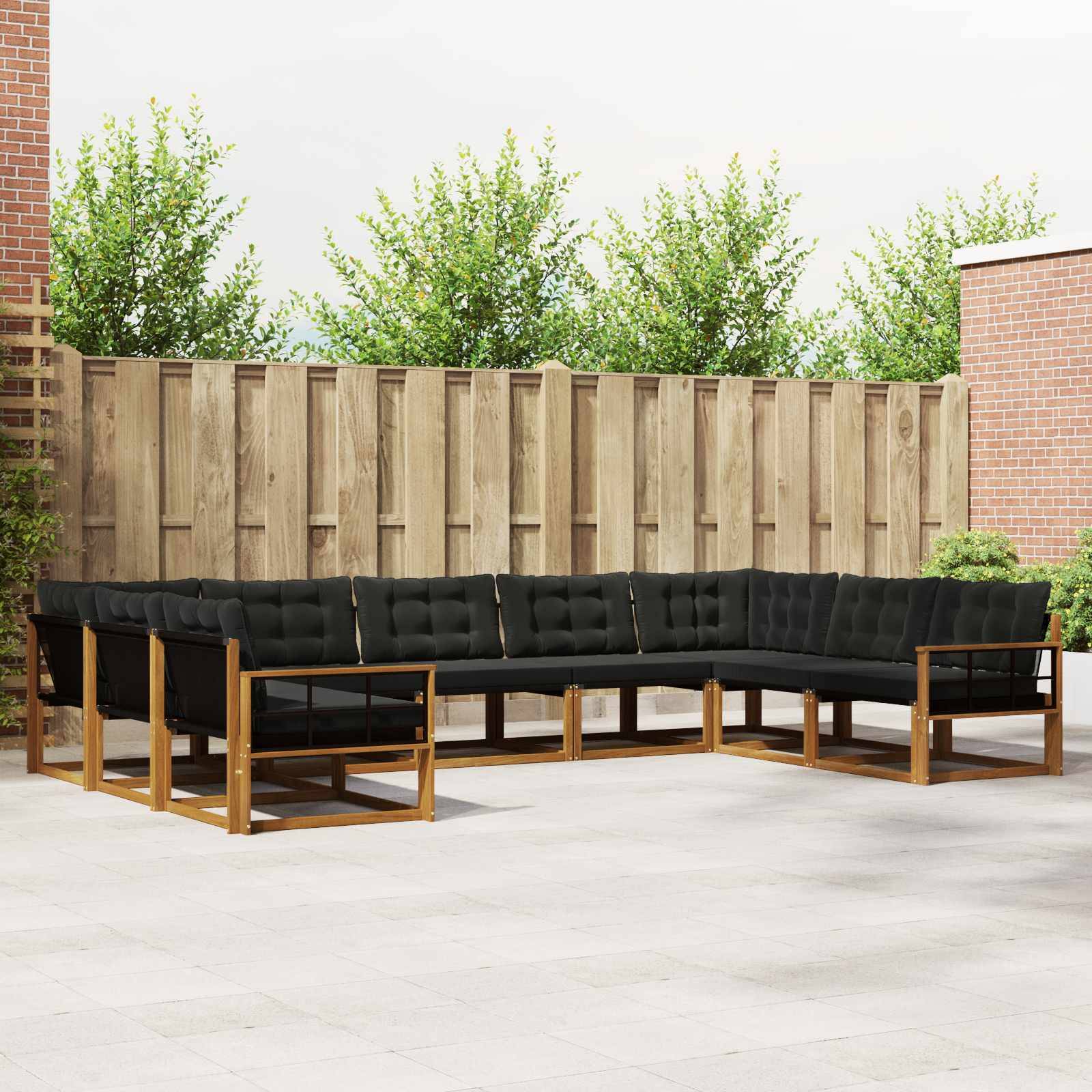 vidaXL Outdoor-Sofagarnitur mit Kissen 9 pcs Natürlich und Schwarz