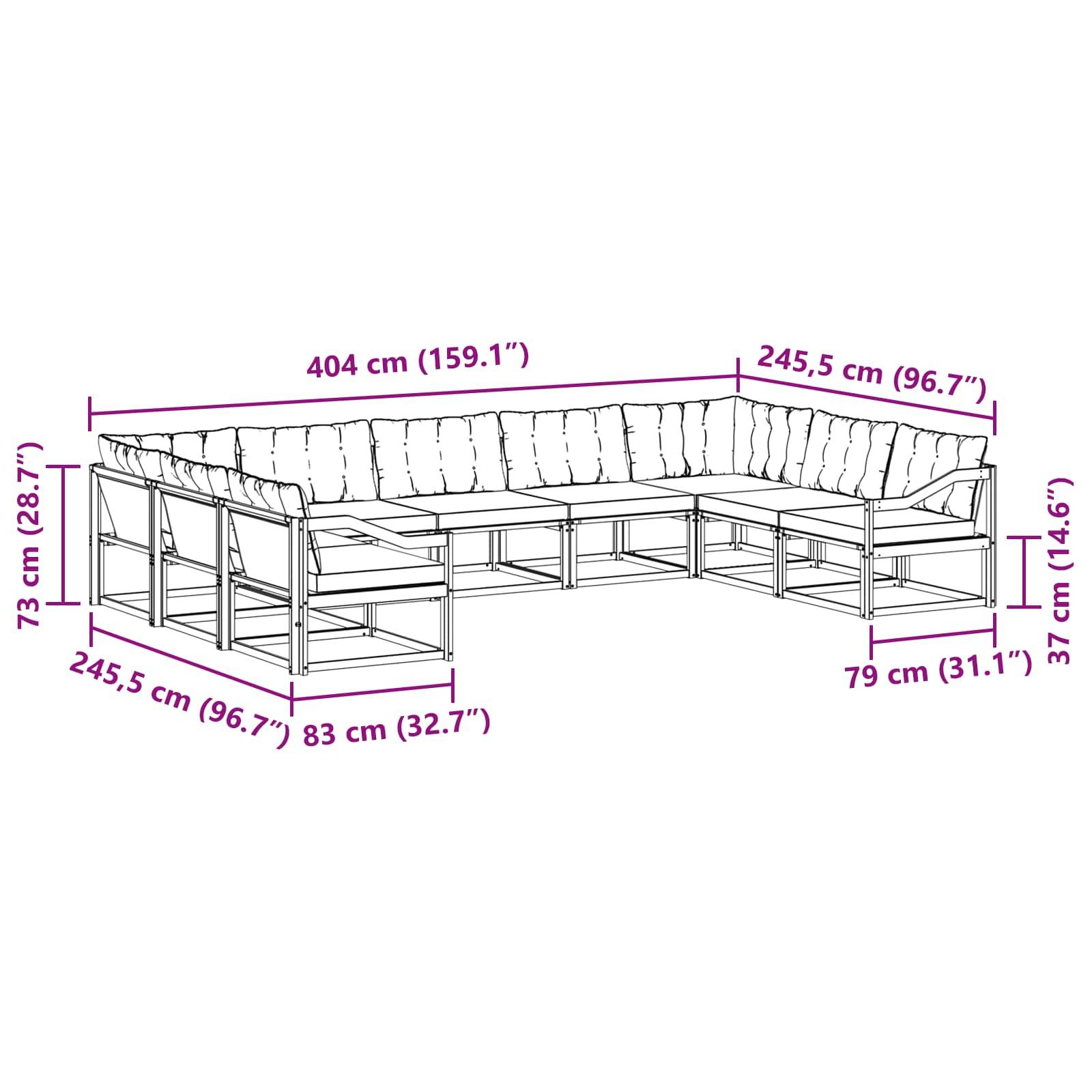 vidaXL Outdoor-Sofagarnitur mit Kissen 9 pcs Natur und Creme