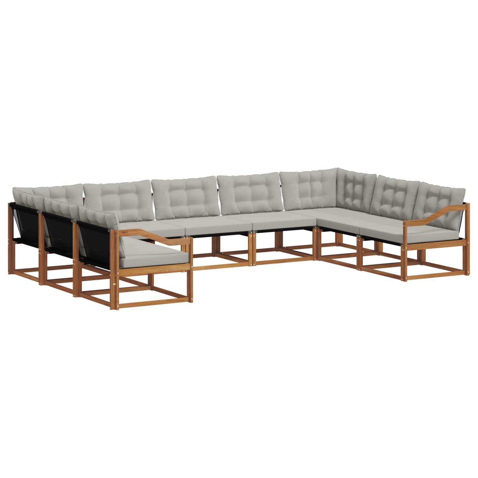 vidaXL Outdoor-Sofagarnitur mit Kissen 9 pcs Natürlich und Hellgrau