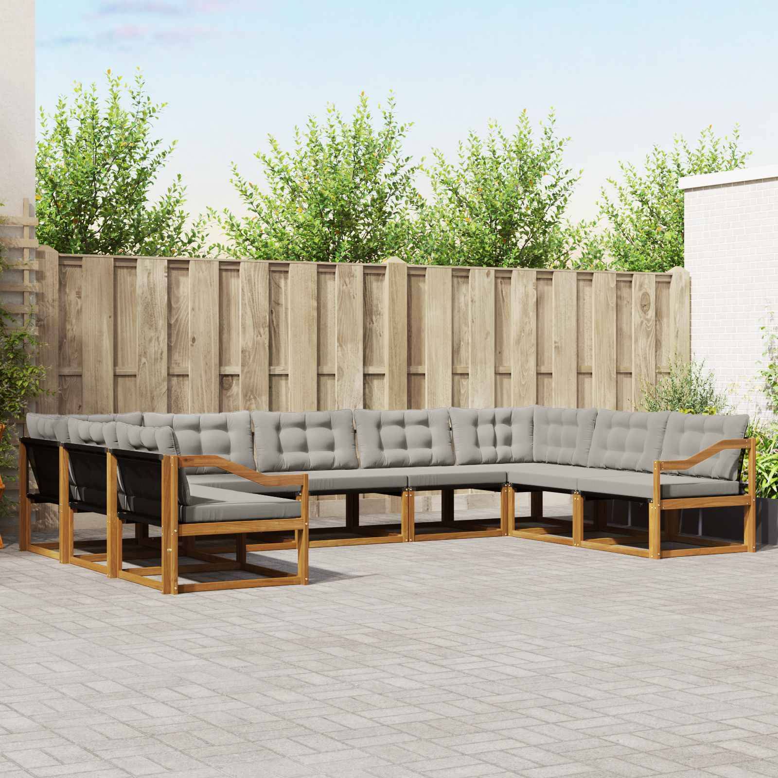 vidaXL Outdoor-Sofagarnitur mit Kissen 9 pcs Natürlich und Hellgrau