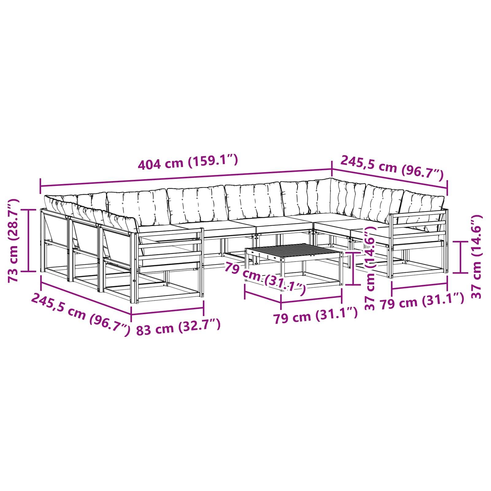 vidaXL Outdoor-Sofagarnitur mit Kissen 10 pcs Weiß und Creme