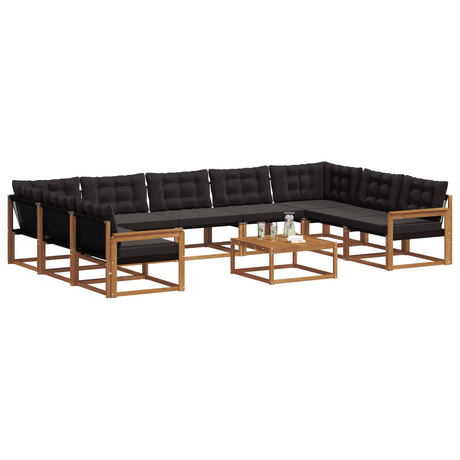 vidaXL Outdoor-Sofagarnitur mit Kissen 10 pcs Natürlich und Schwarz