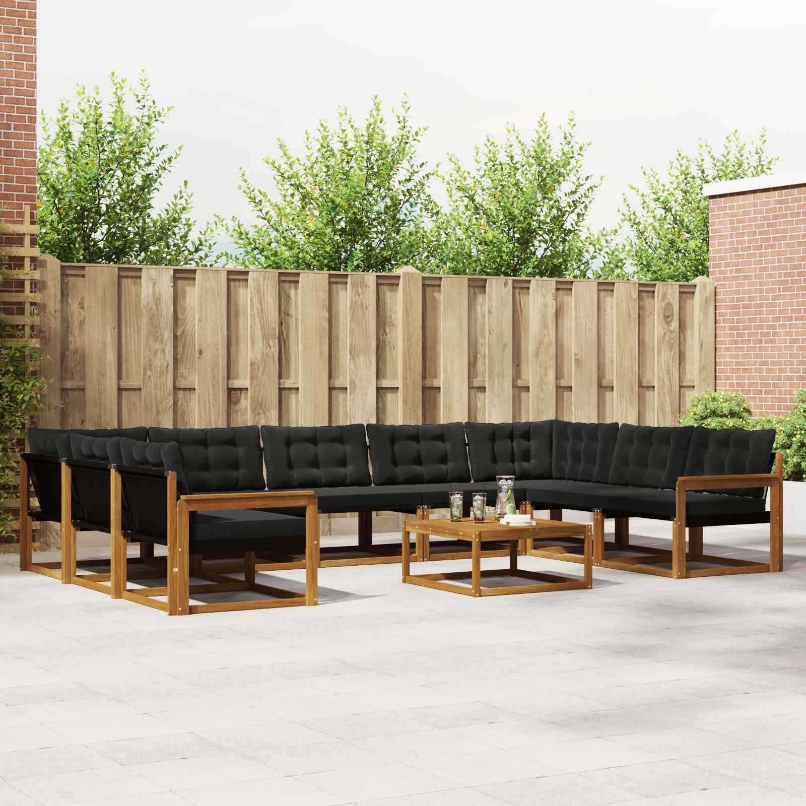 vidaXL Outdoor-Sofagarnitur mit Kissen 10 pcs Natürlich und Schwarz