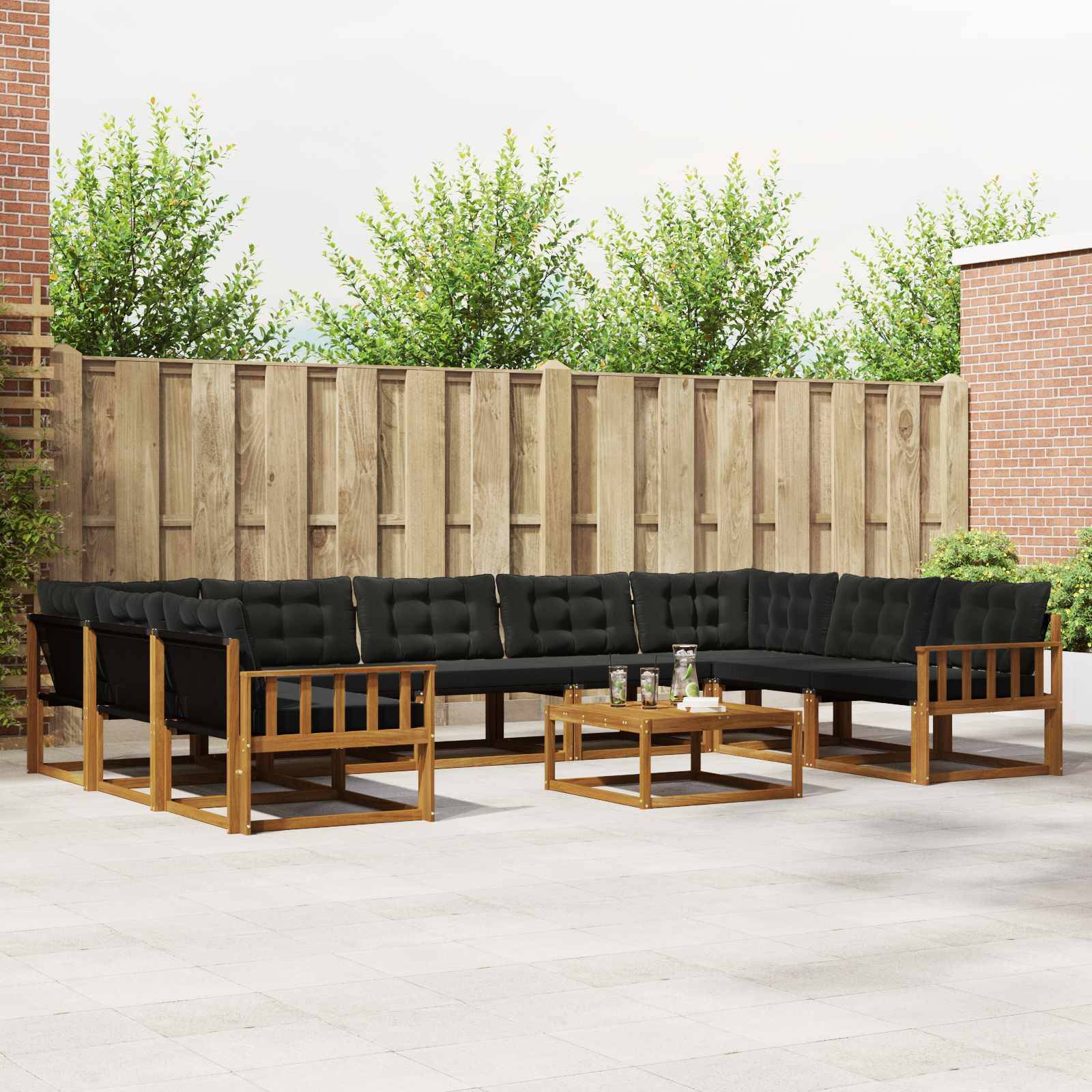 vidaXL Outdoor-Sofagarnitur mit Kissen 10 pcs Natürlich und Schwarz