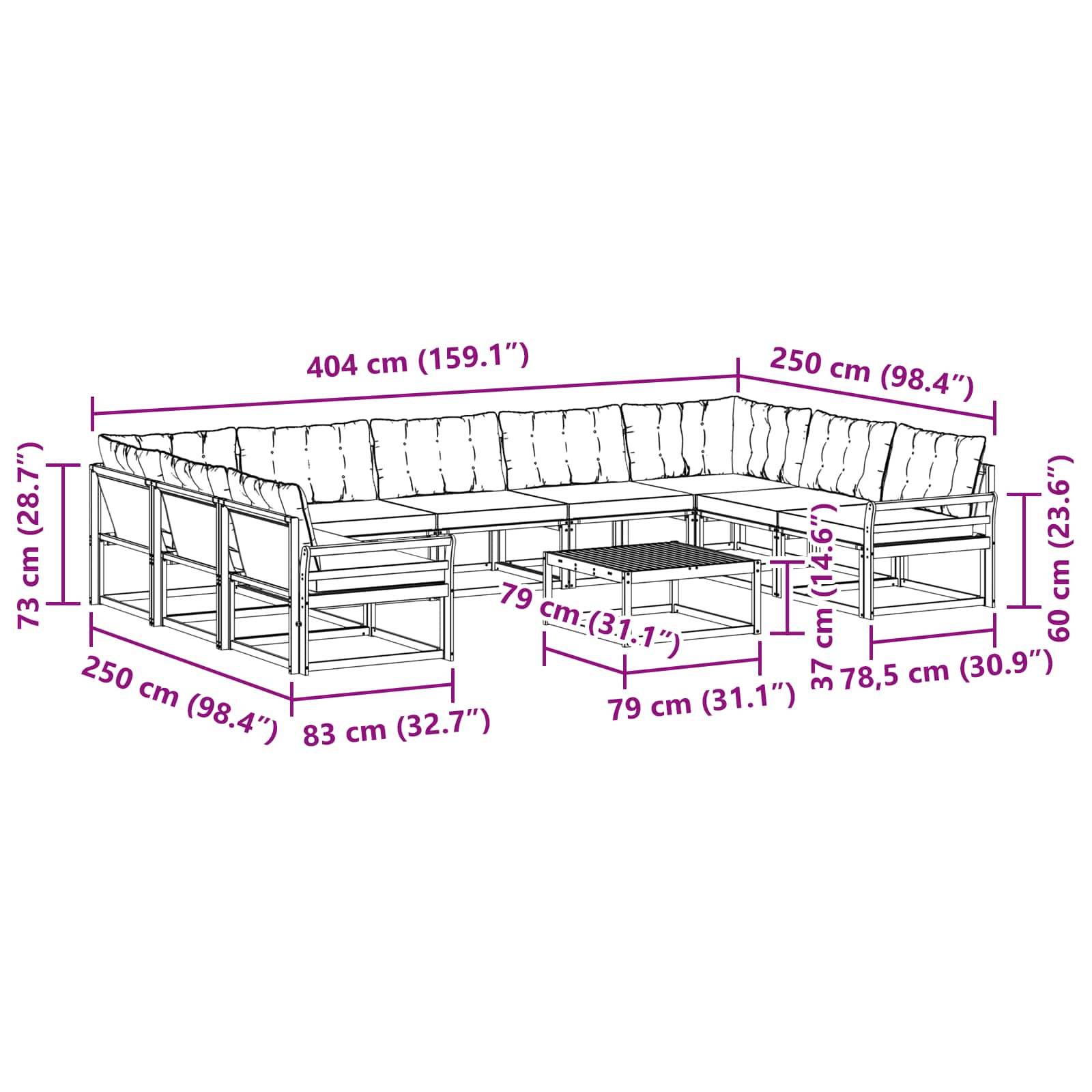 vidaXL Outdoor-Sofagarnitur mit Kissen 10 pcs Weiß und Beige