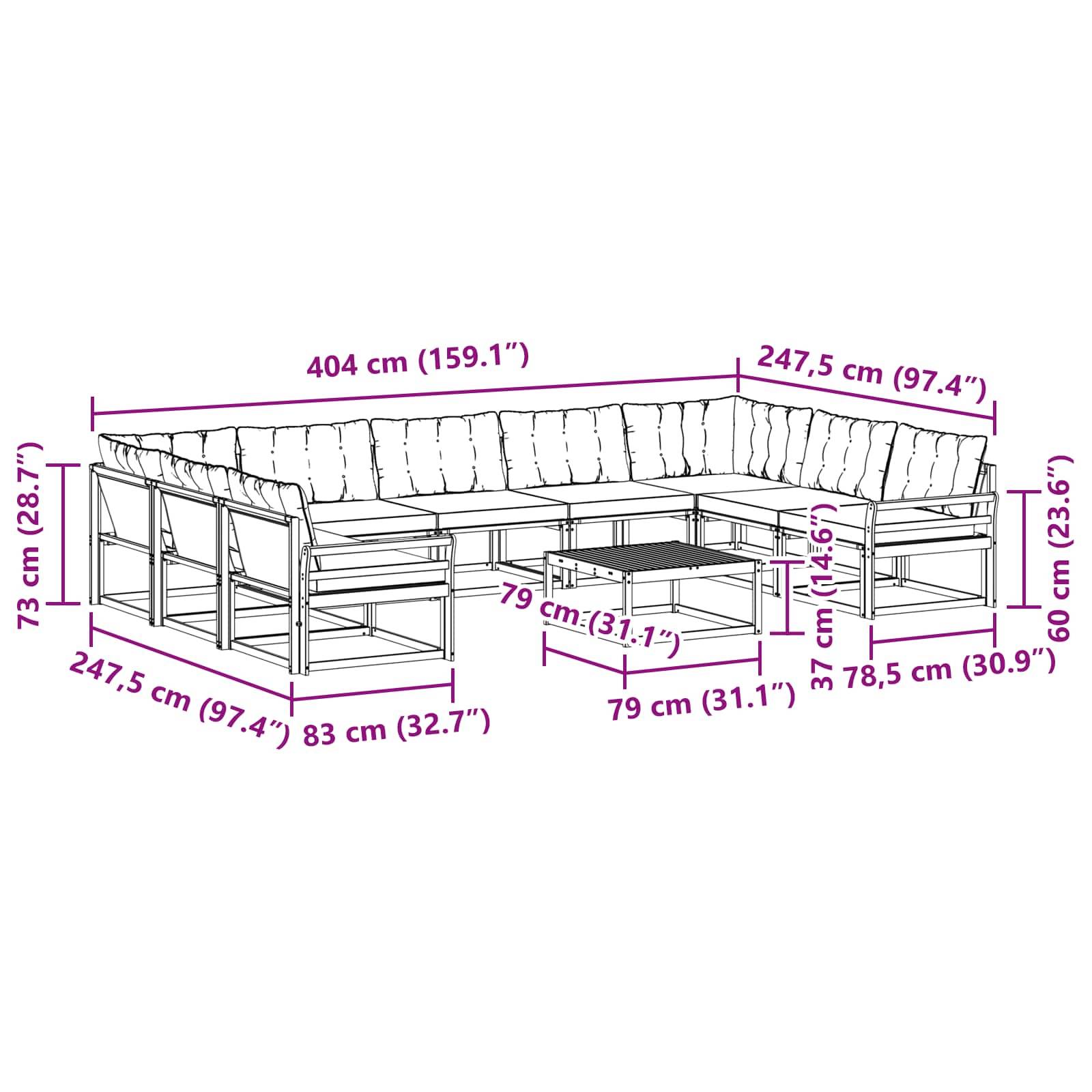 vidaXL Outdoor-Sofagarnitur mit Kissen 10 pcs Weiß und Hellgrau