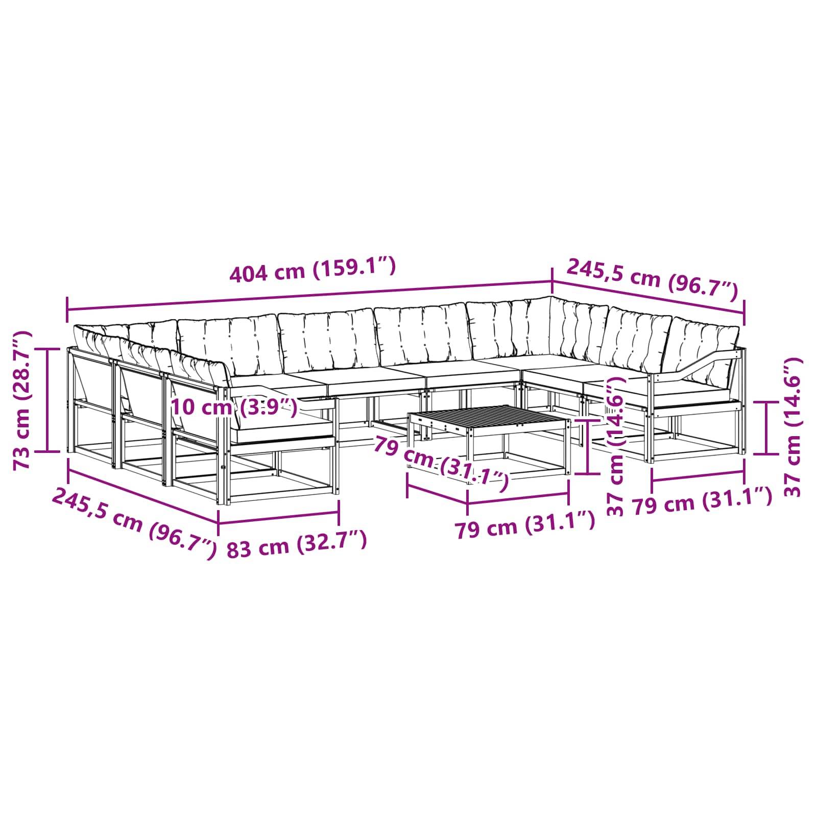vidaXL Outdoor-Sofagarnitur mit Kissen 10 pcs Weiß und Beige