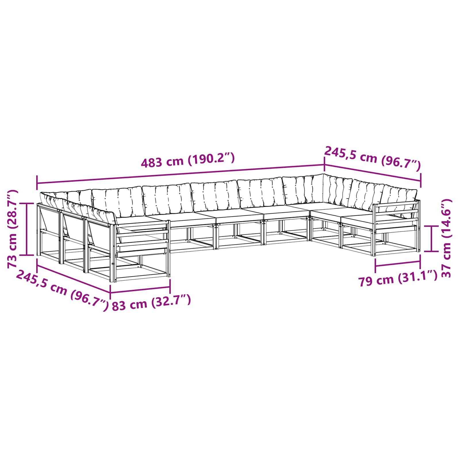 vidaXL Outdoor-Sofagarnitur mit Kissen 10 pcs Weiß und Hellgrau