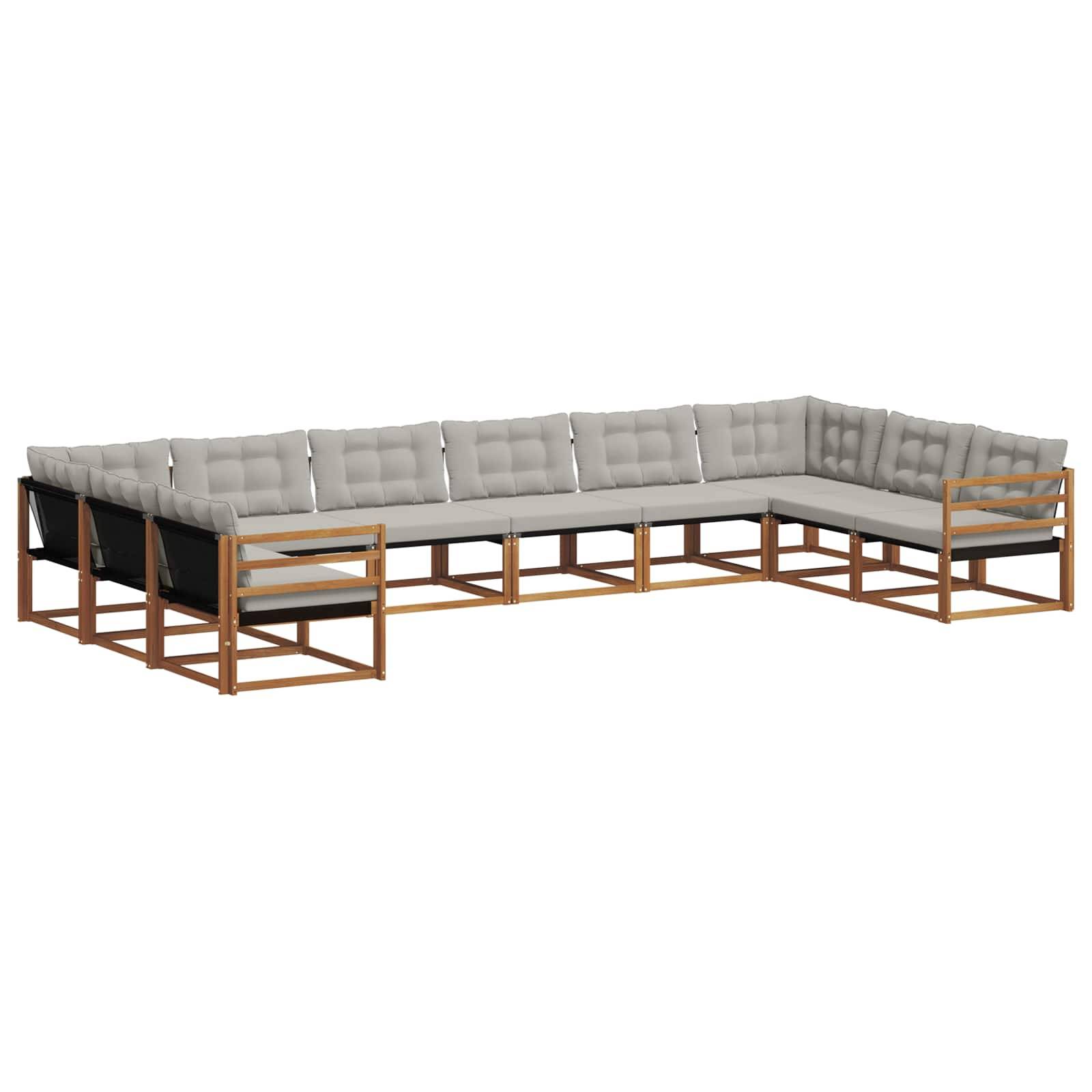 vidaXL Outdoor-Sofagarnitur mit Kissen 10 pcs Natürlich und Hellgrau
