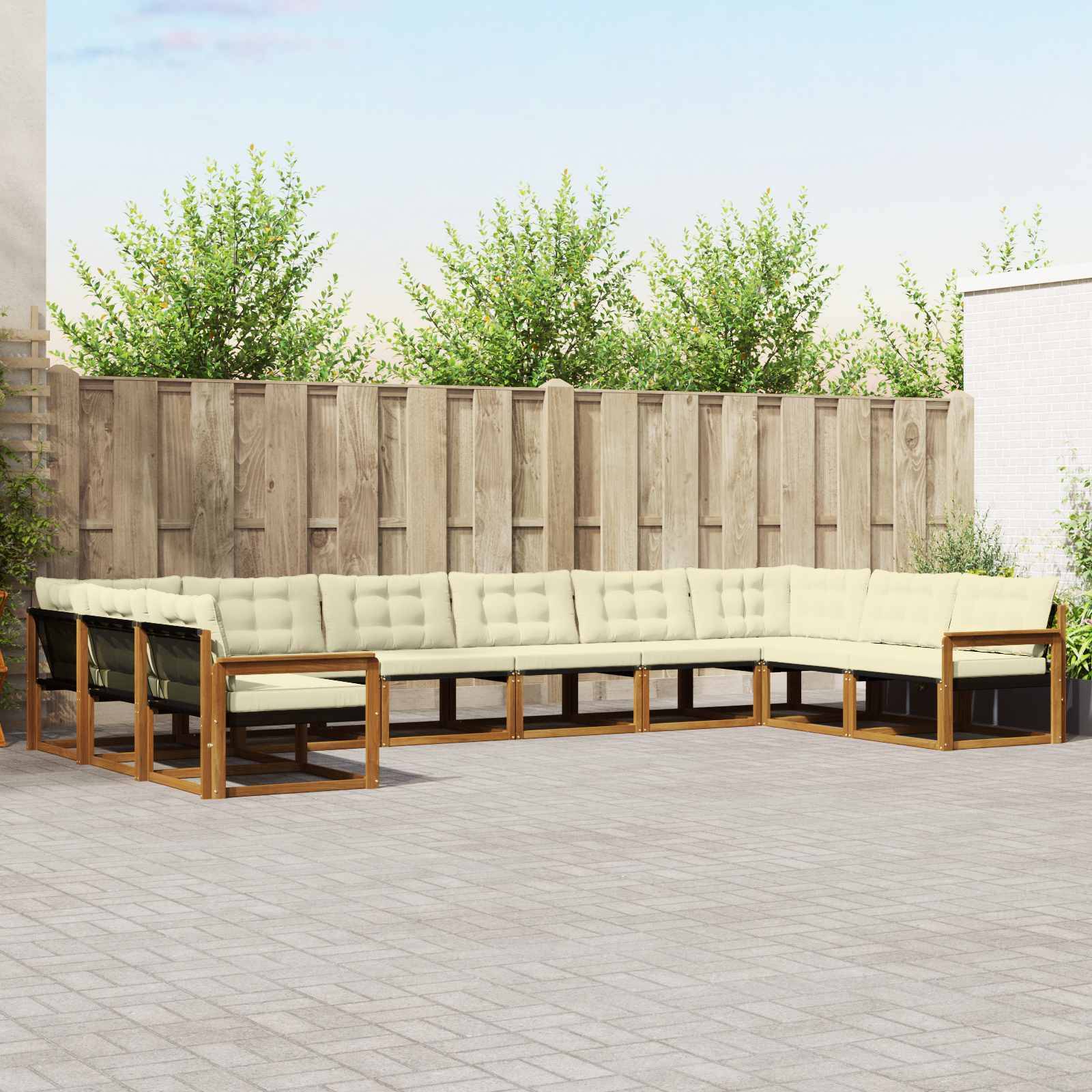 vidaXL Outdoor-Sofagarnitur mit Kissen 10 pcs Natur und Creme