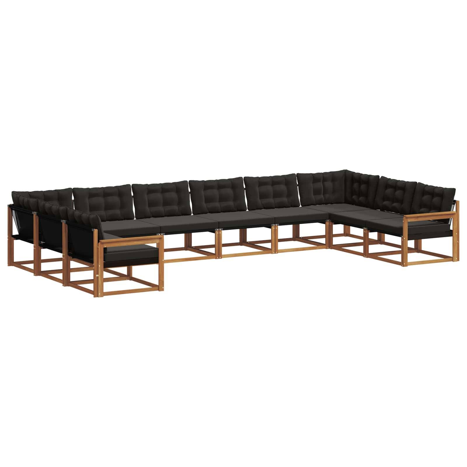 vidaXL Outdoor-Sofagarnitur mit Kissen 10 pcs Natürlich und Schwarz